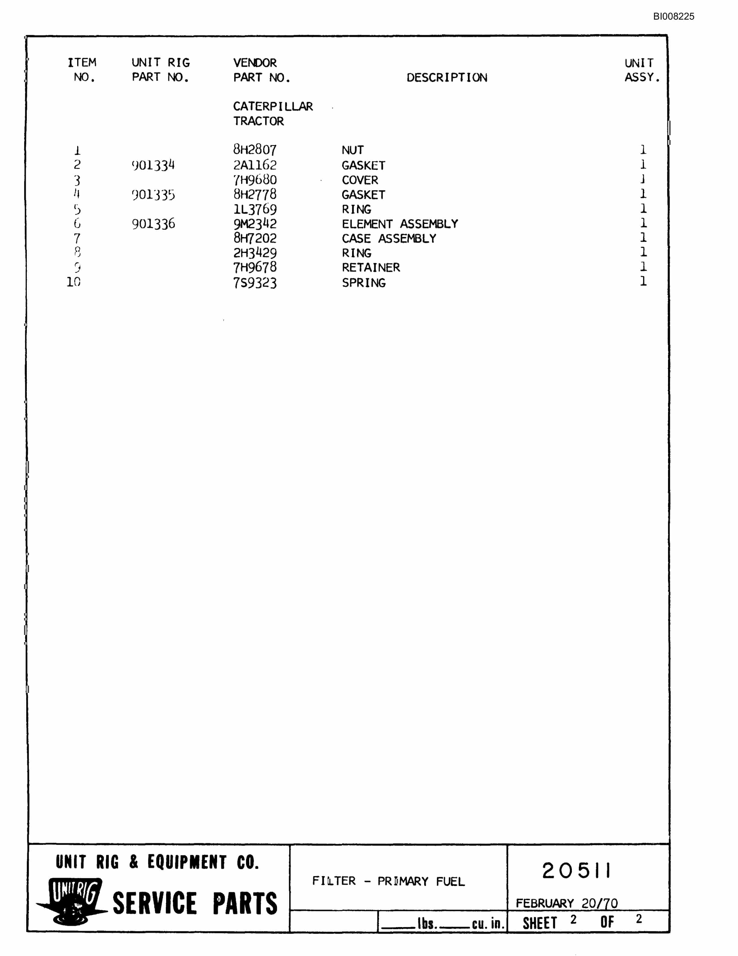 Bucyrus M-100 Parts Catalog BI008225-5