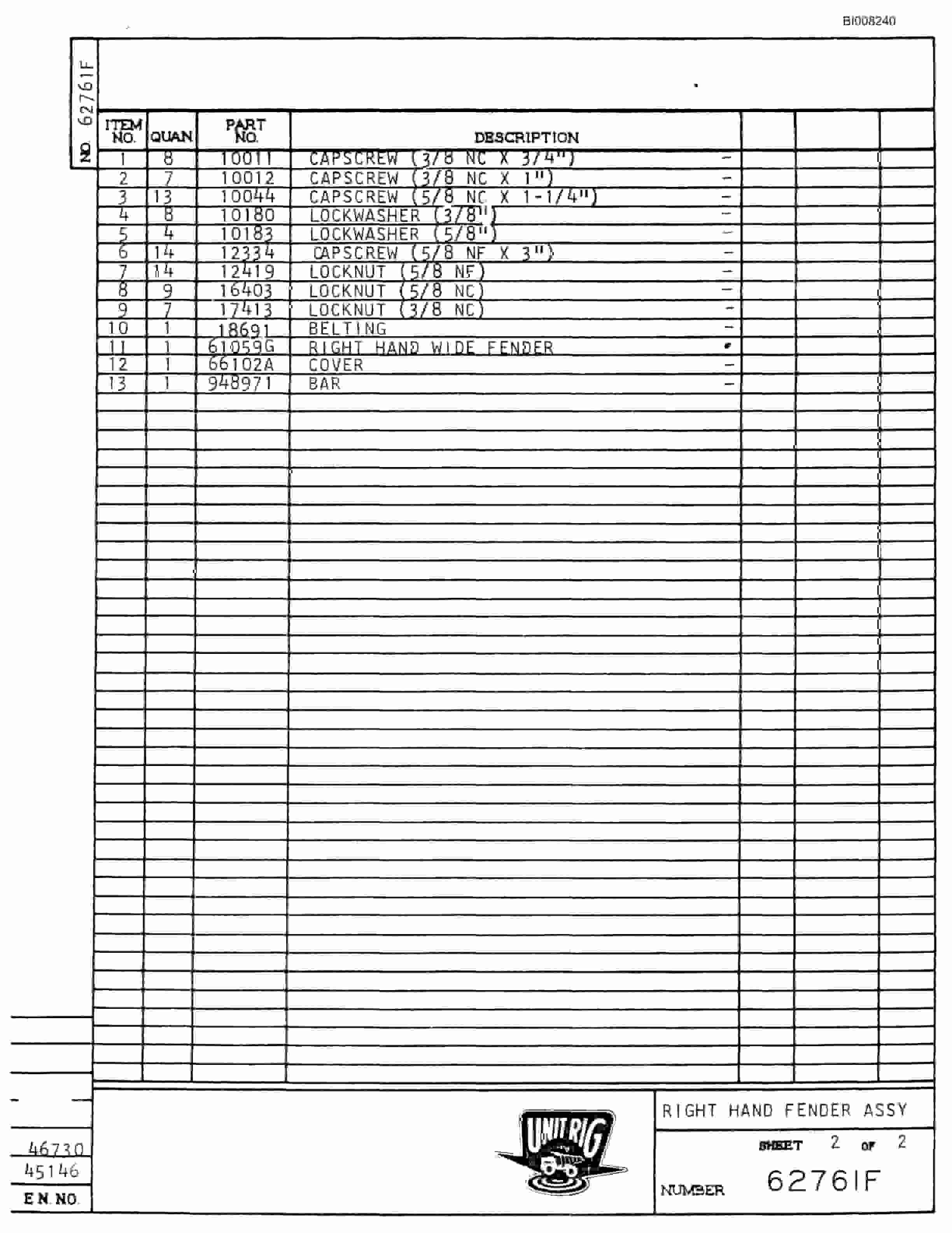 Bucyrus M-100 Parts Catalog BI008240-2