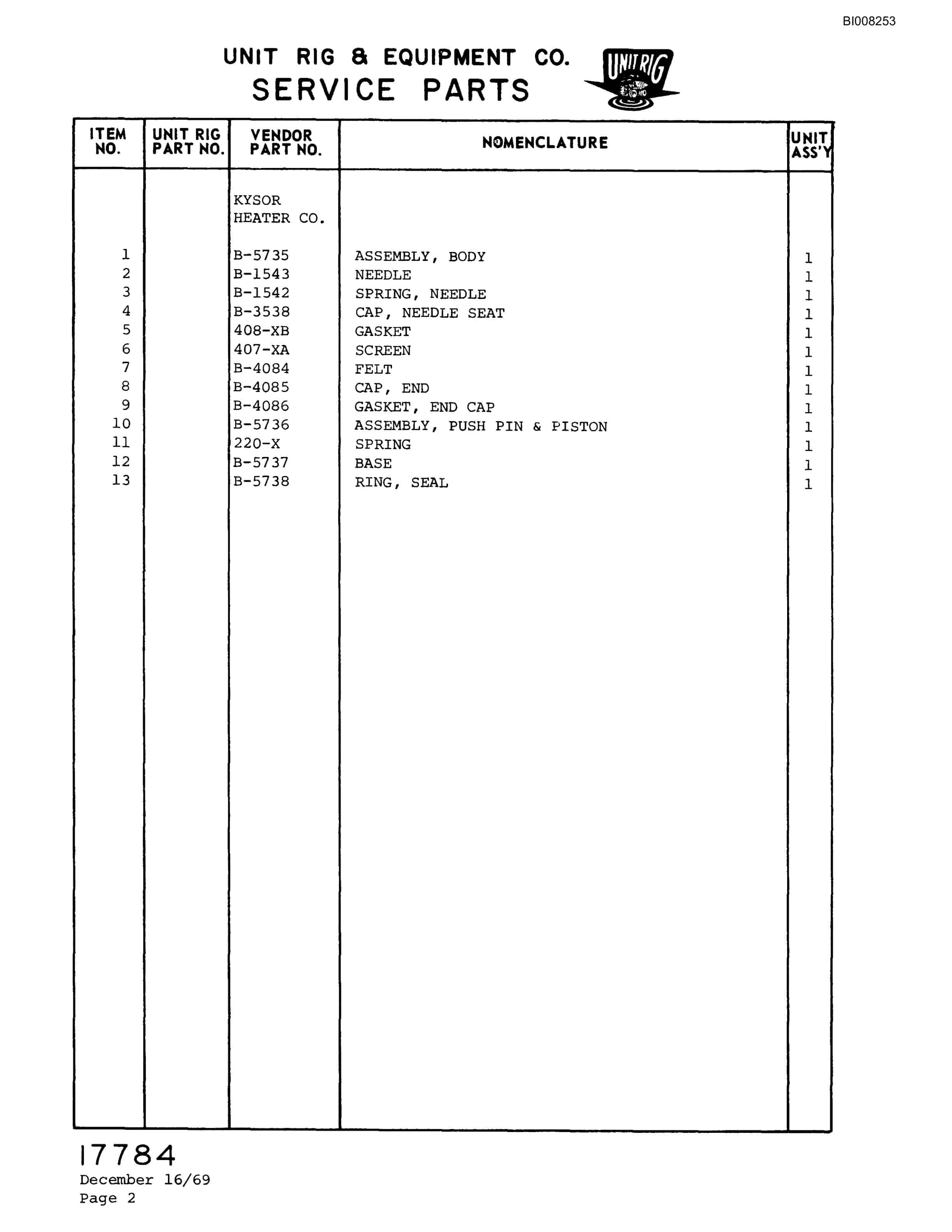Bucyrus M-100 Parts Catalog BI008253-5
