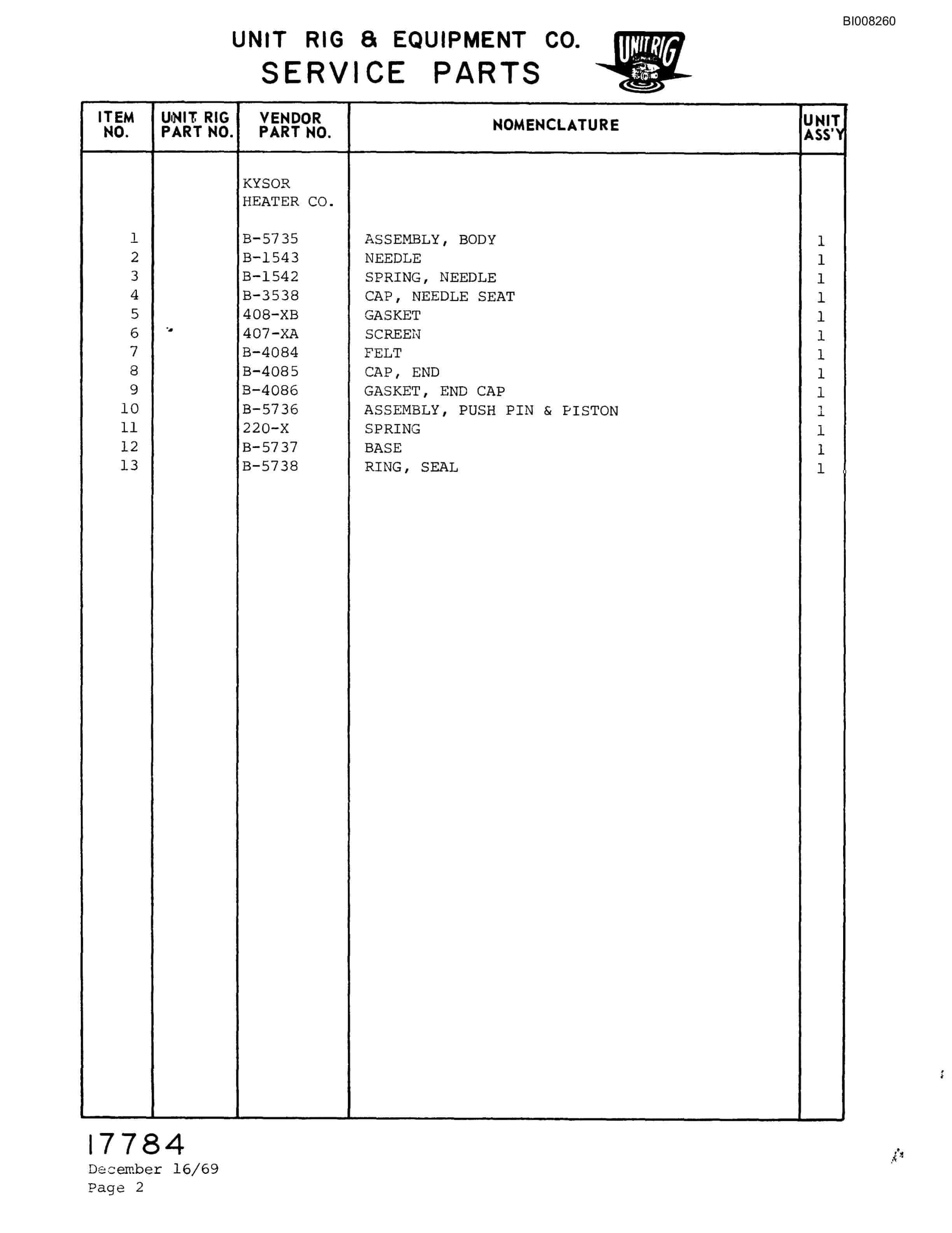 Bucyrus M-100 Parts Catalog BI008260-4
