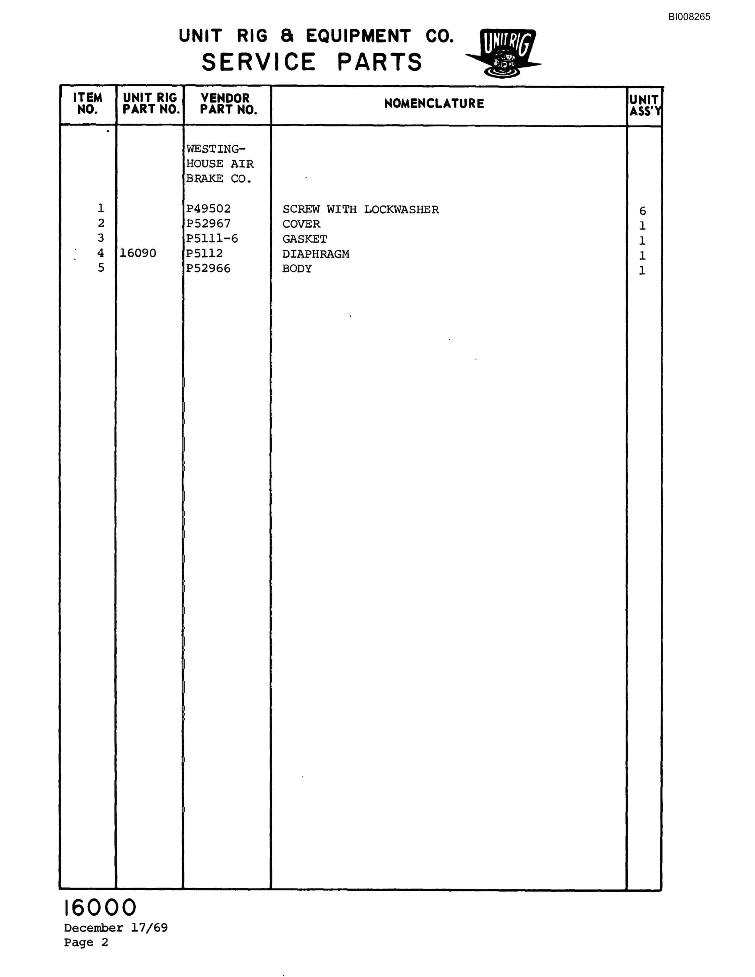 Bucyrus M-100 Parts Catalog BI008265-3