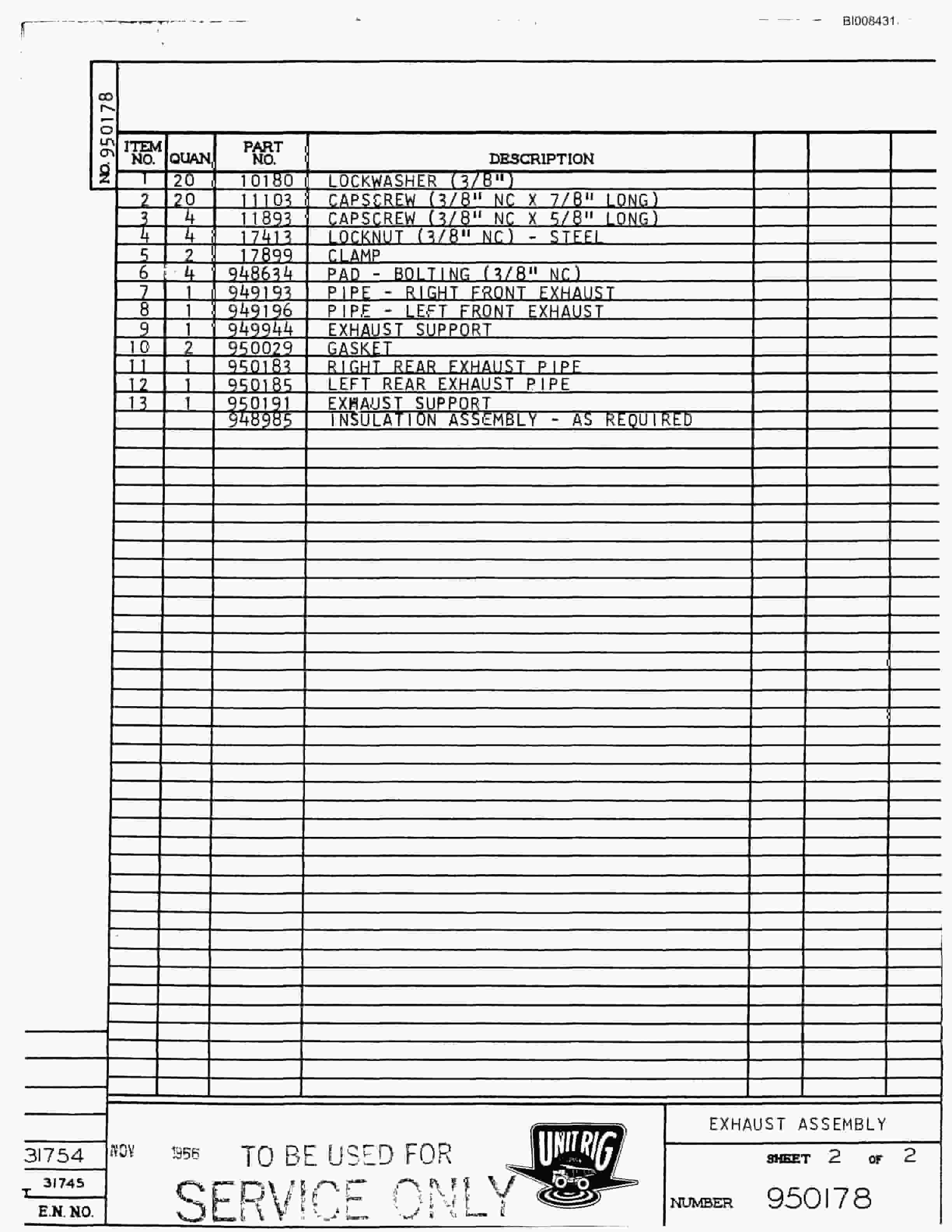 Bucyrus M-100 Parts Catalog BI008431-3