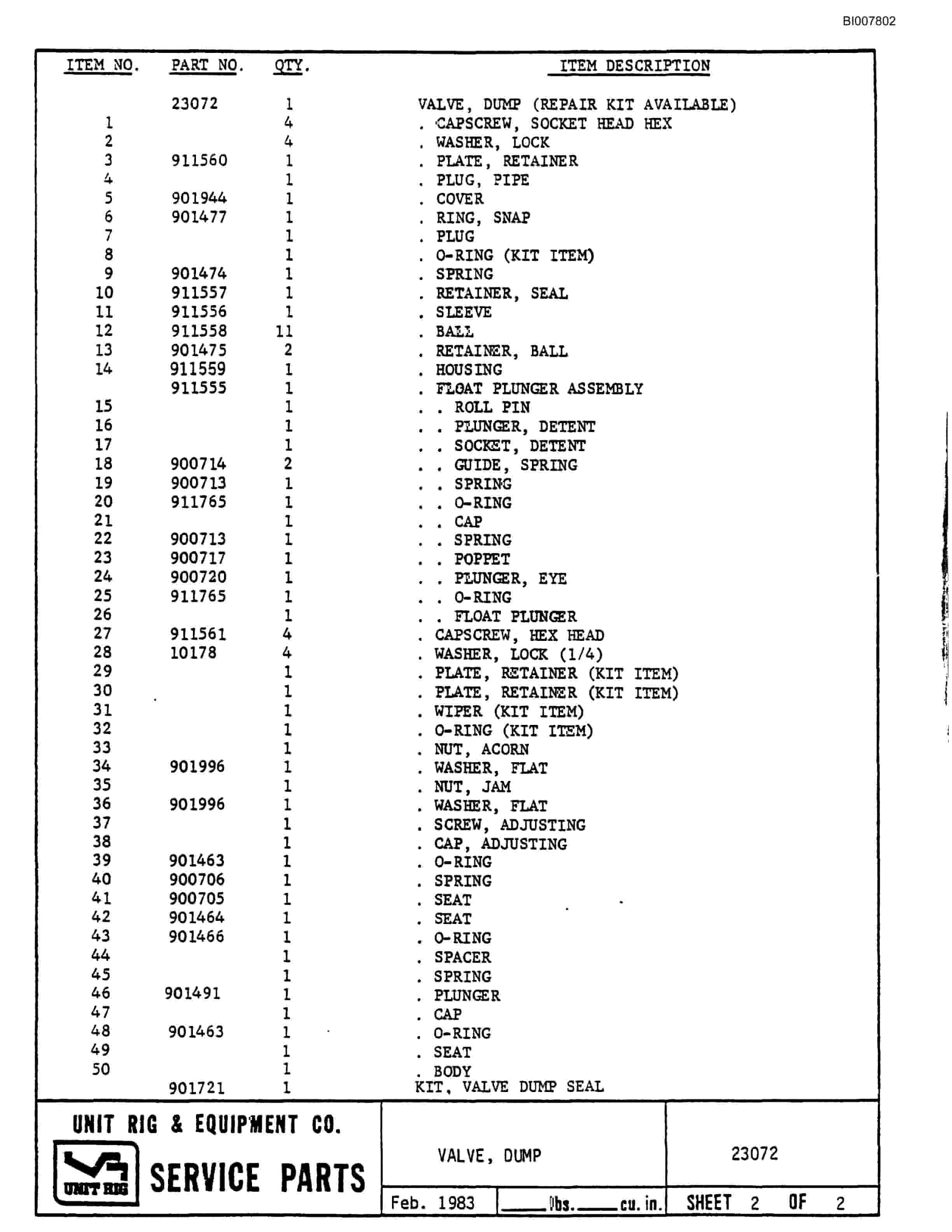 Bucyrus M-120-15 Parts Catalog BI007802-5