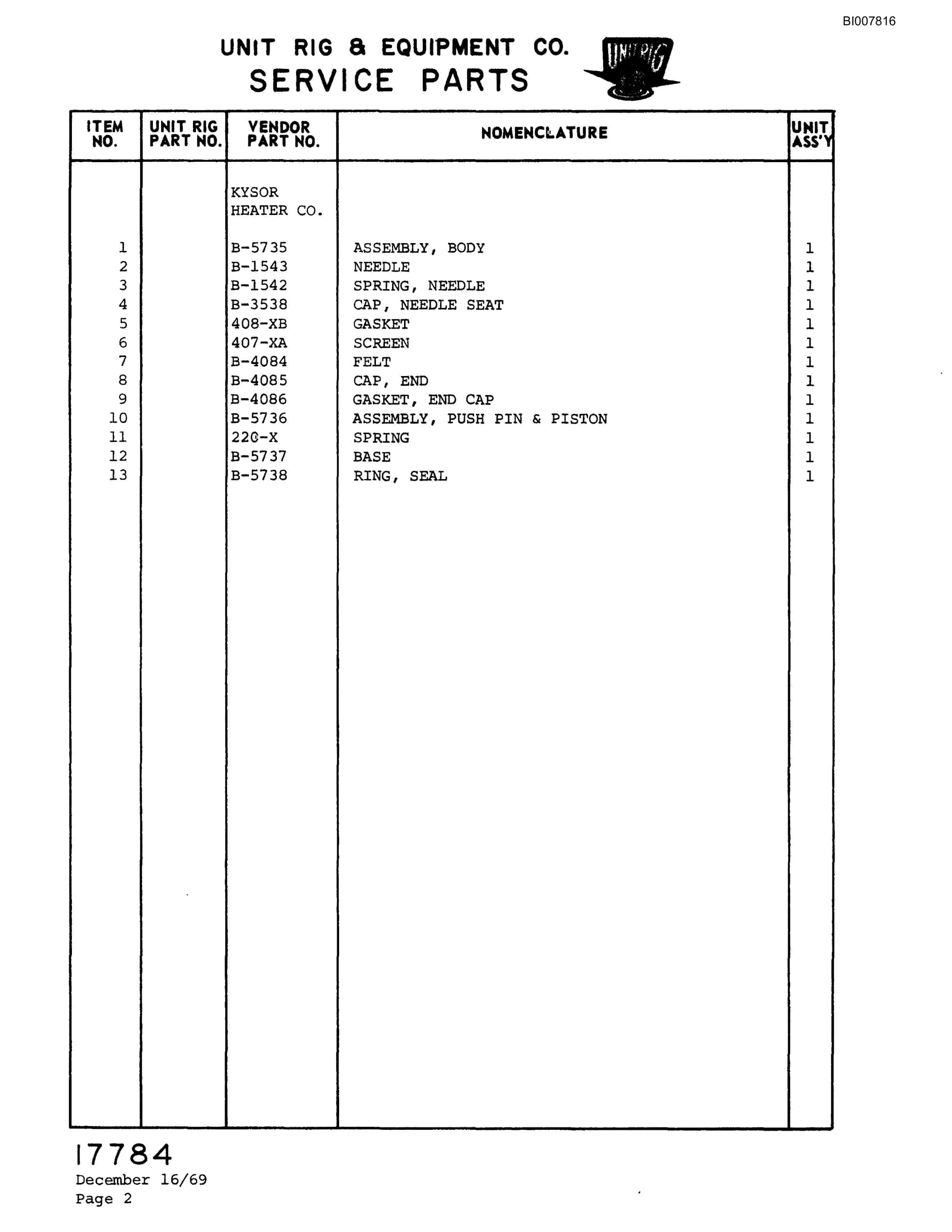 Bucyrus M-120-17 Parts Catalog BI007816-4