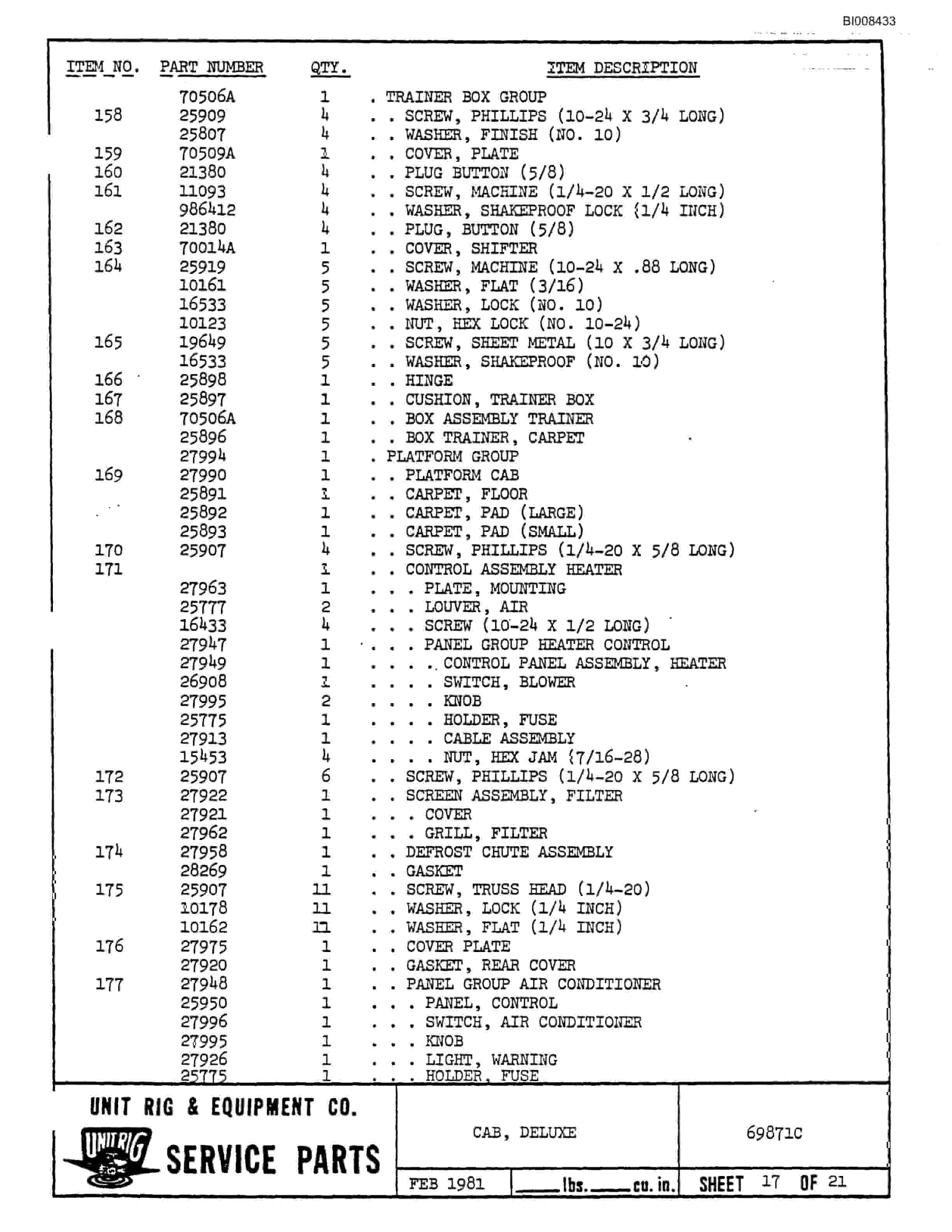 Bucyrus M-120-17 Parts Catalog BI008433-4