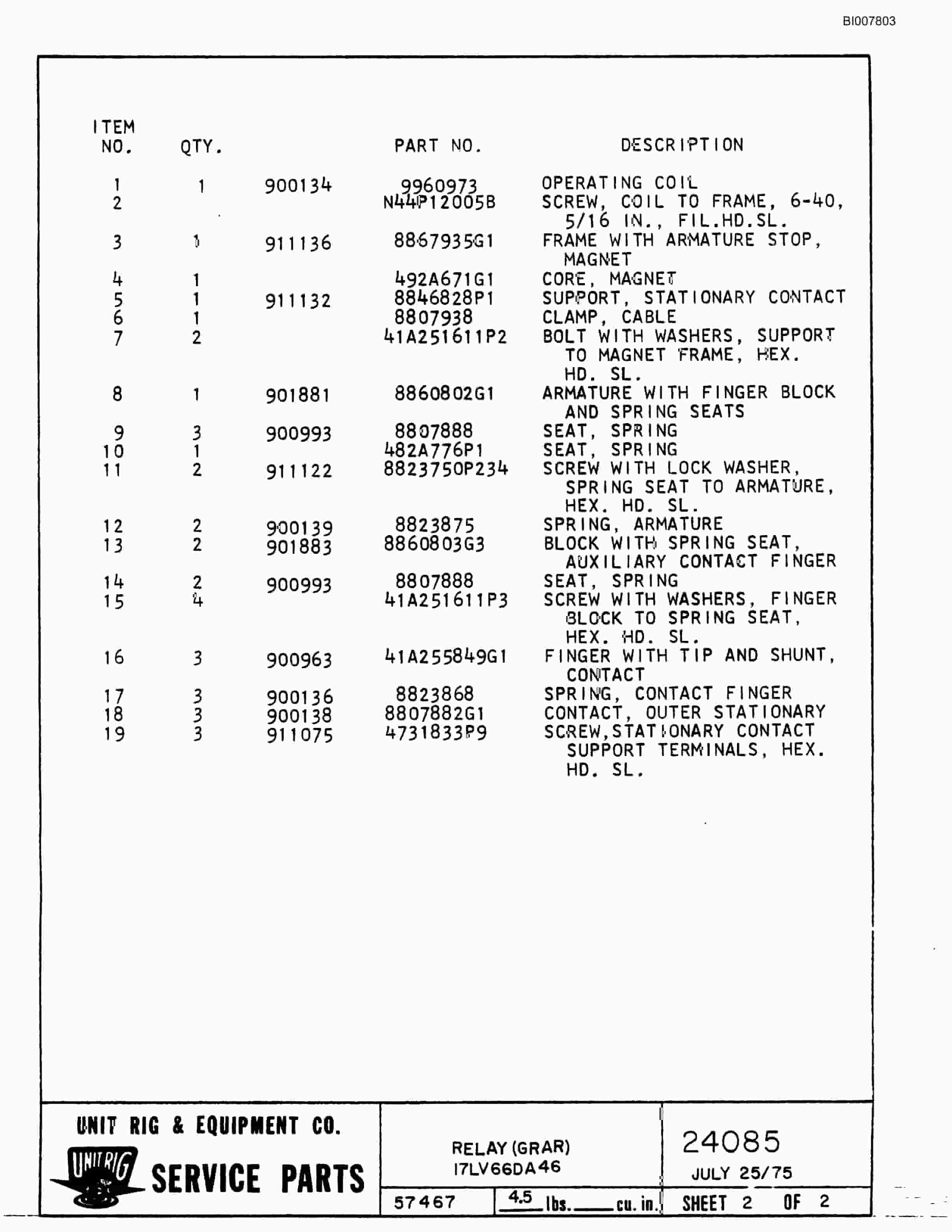 Bucyrus M-120 Assembly Parts Catalog BI007803-3