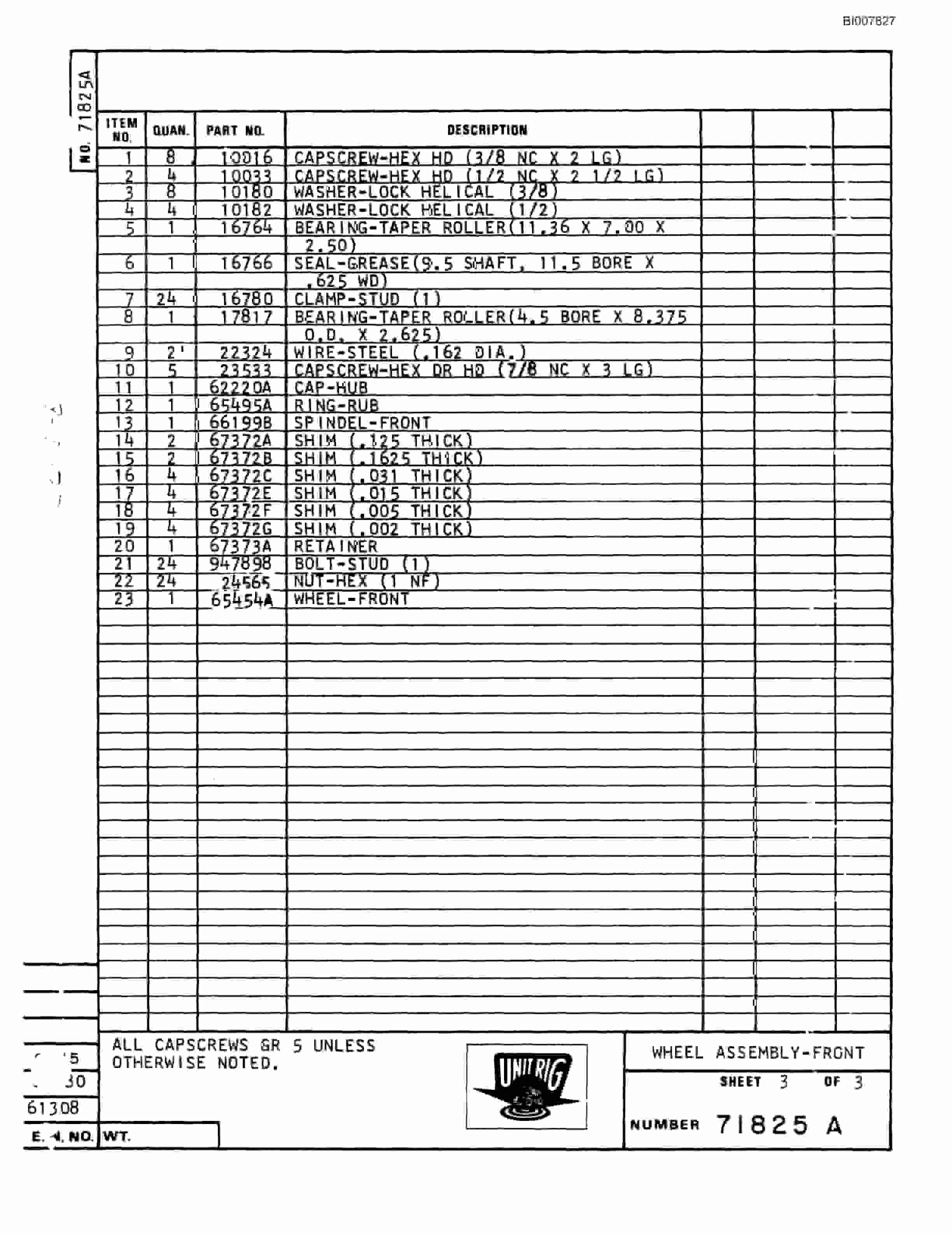 Bucyrus M-120 Assembly Parts Catalog BI007827-2