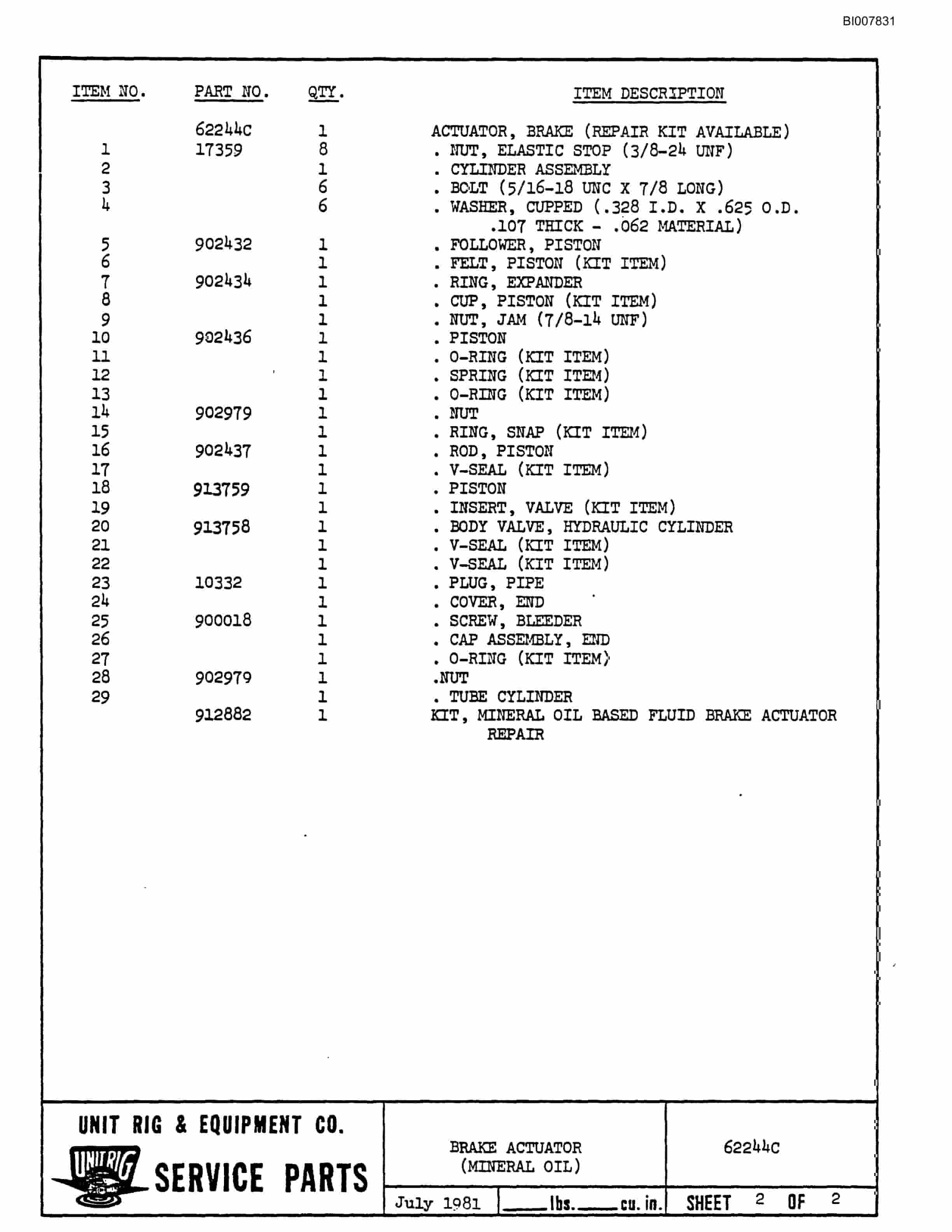 Bucyrus M-120 Assembly Parts Catalog BI007831-4