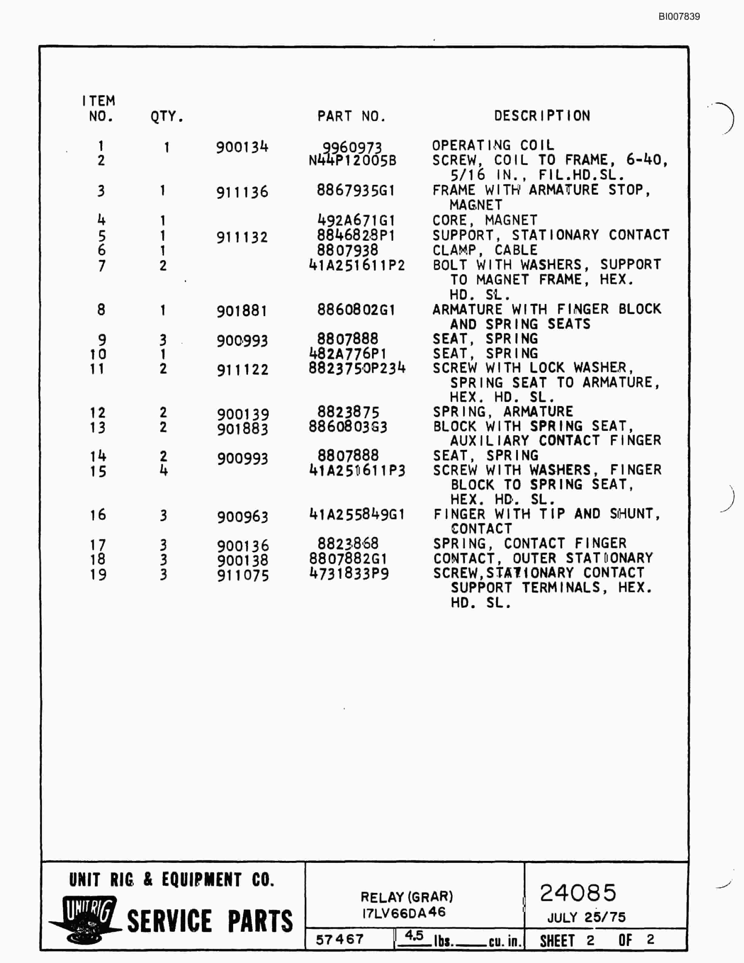 Bucyrus M-120 Assembly Parts Catalog BI007839-5