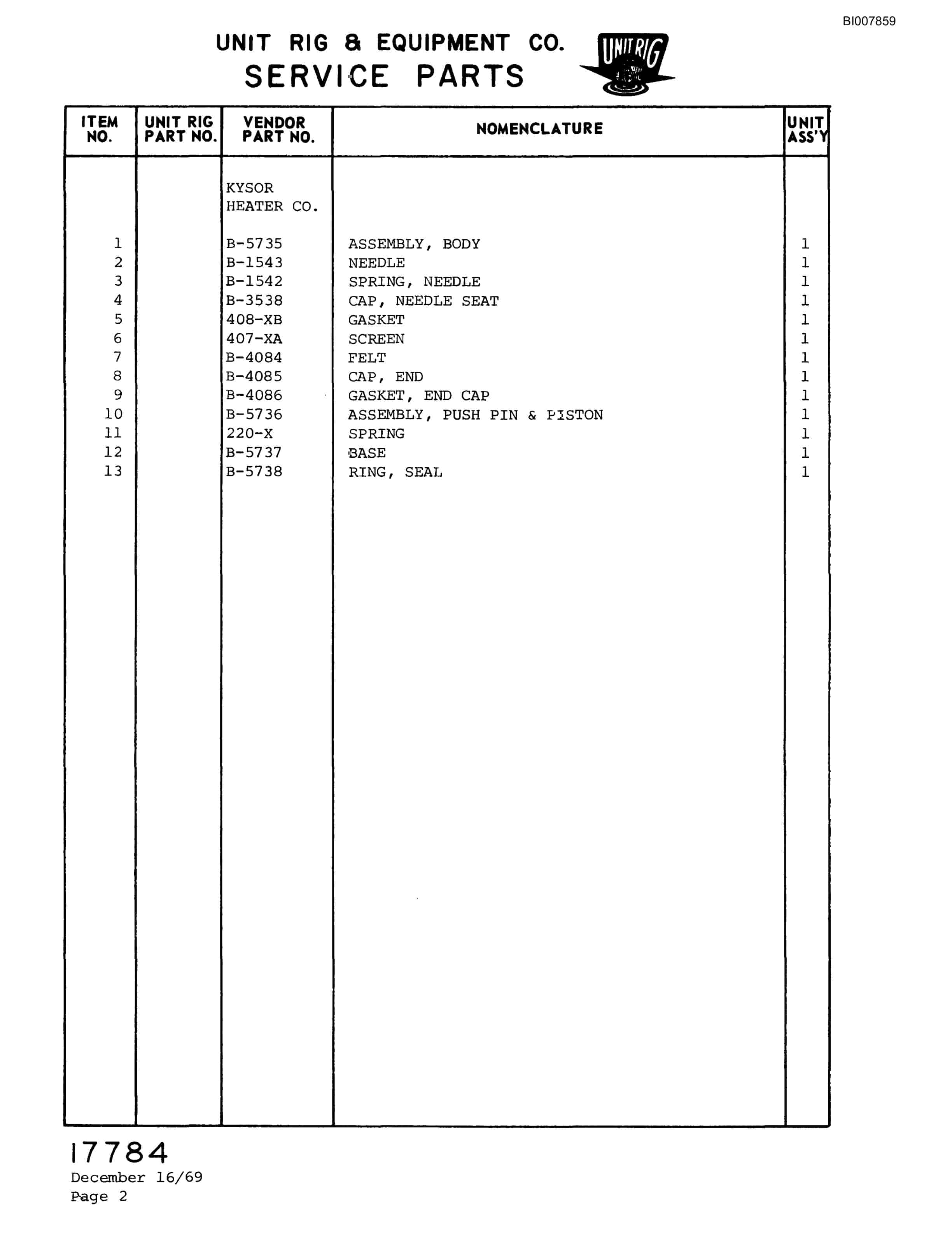 Bucyrus M-120 Assembly Parts Catalog BI007859-5