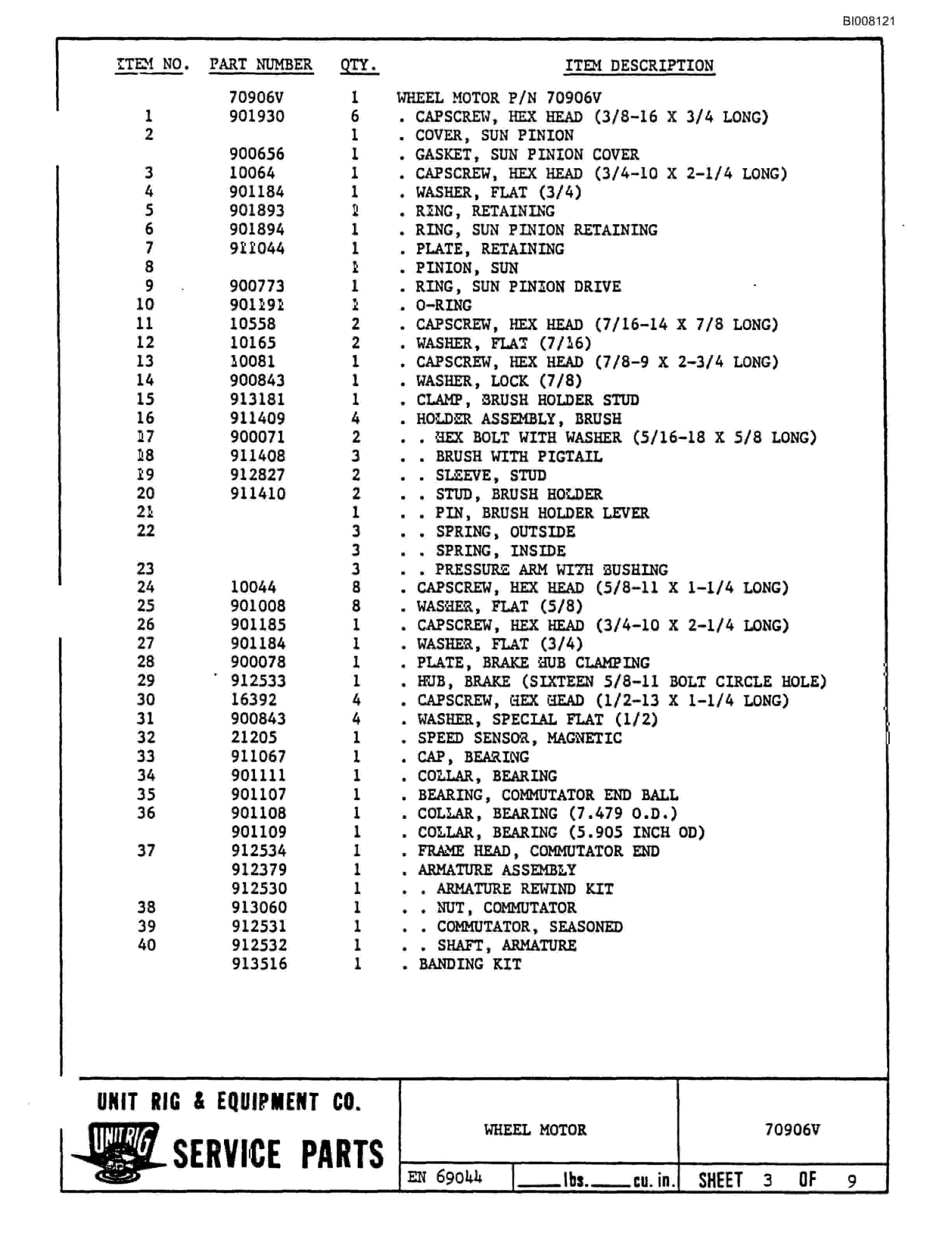 Bucyrus M-120 Assembly Parts Catalog BI008121-5