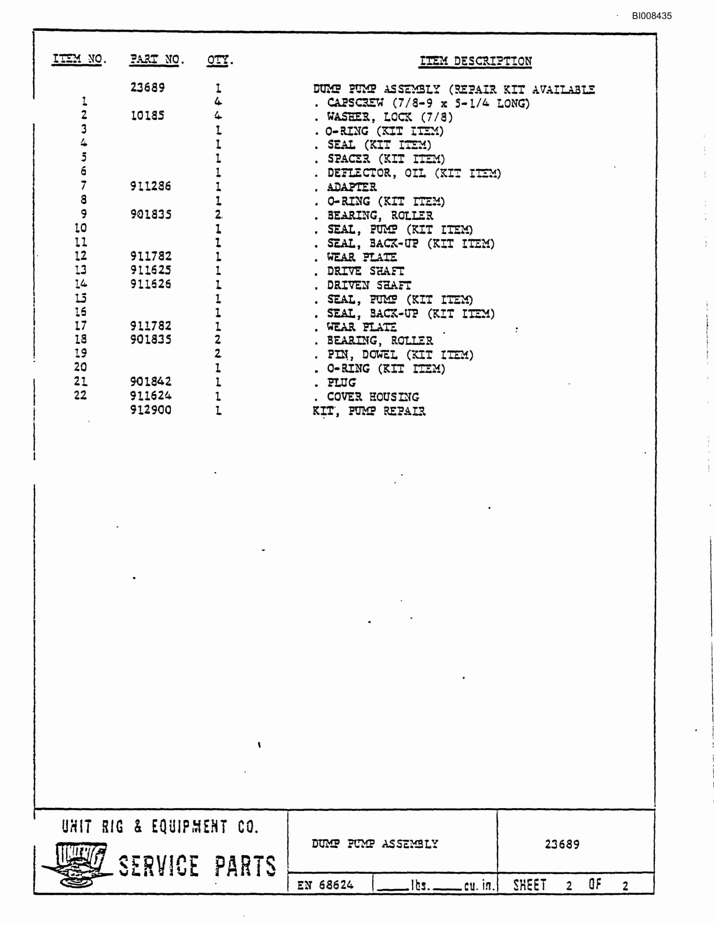 Bucyrus M-120 Assembly Parts Catalog BI008435-3