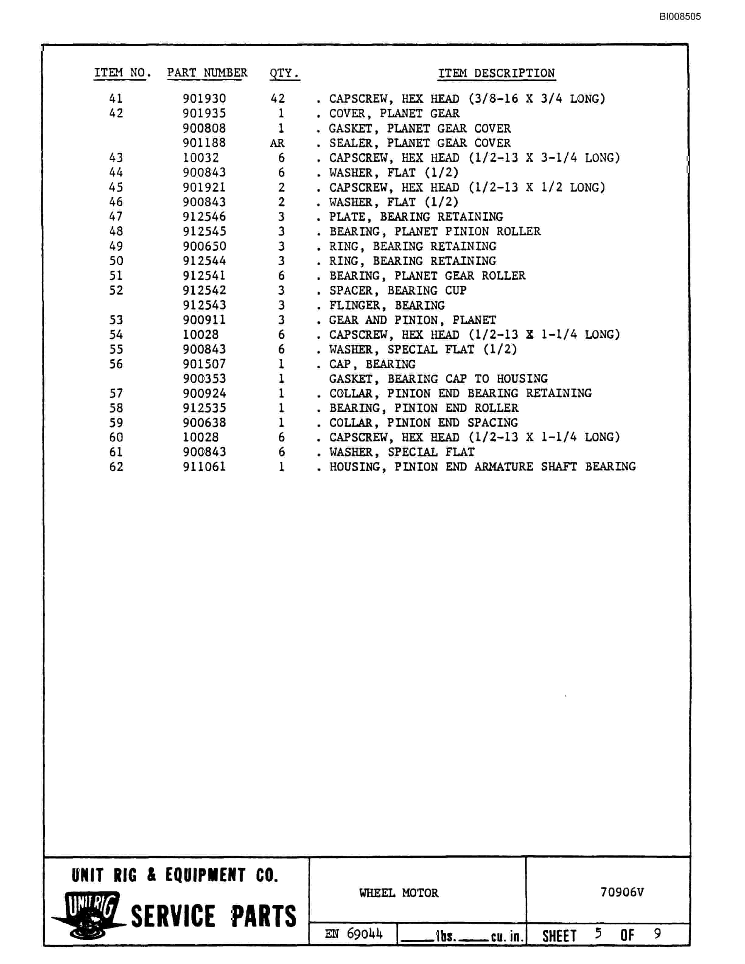 Bucyrus M-120 Assembly Parts Catalog BI008505-5