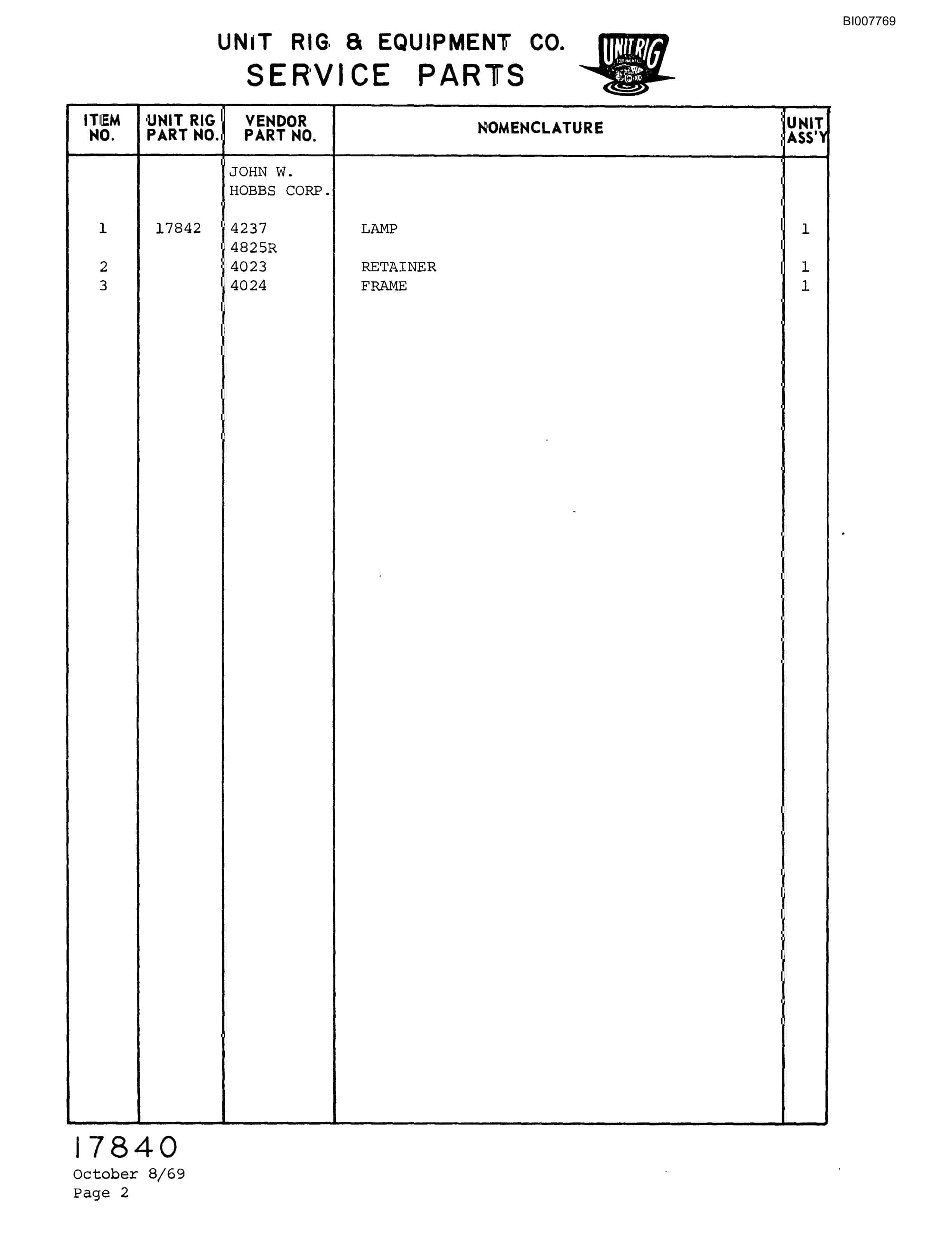 Bucyrus M-120 Parts Catalog BI007769-4
