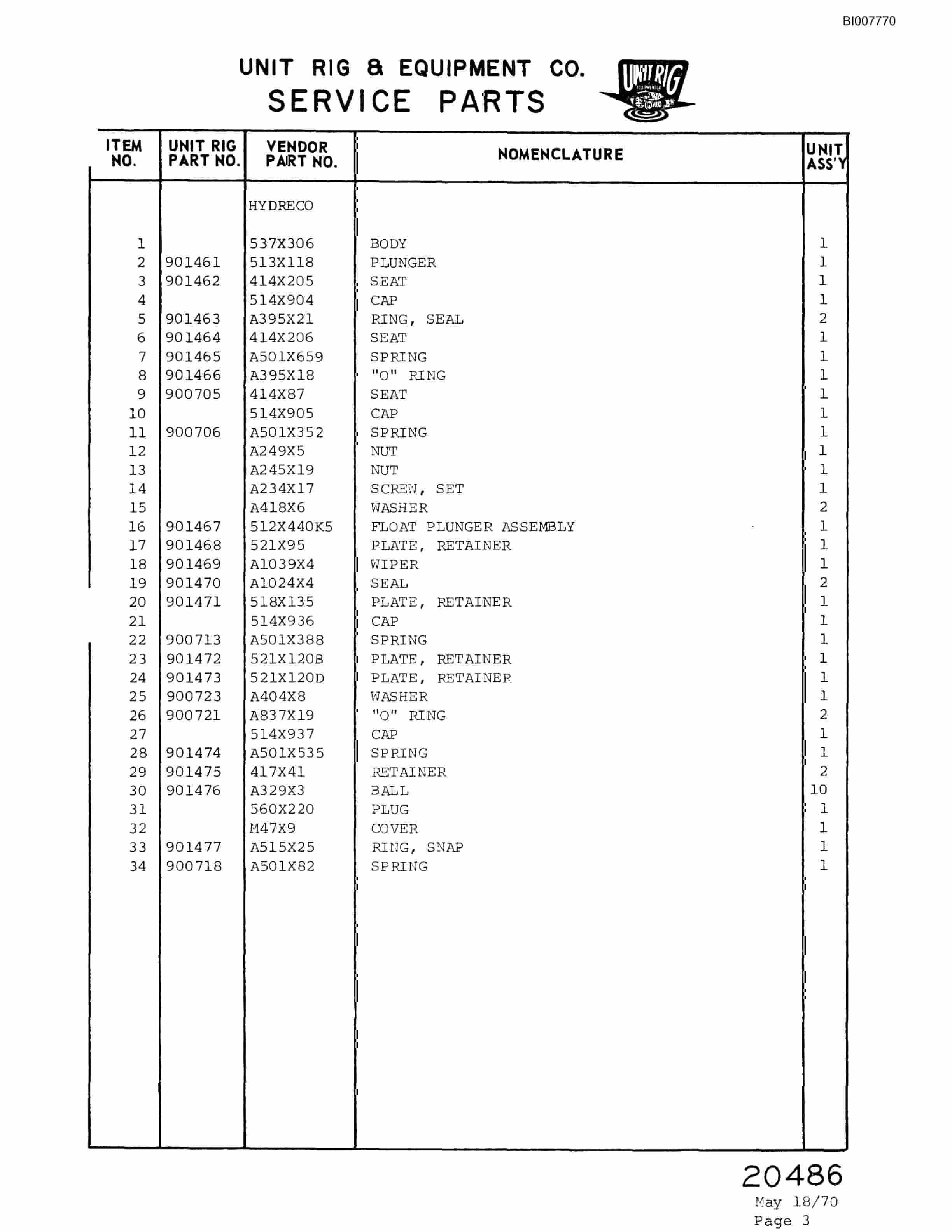 Bucyrus M-120 Parts Catalog BI007770-5