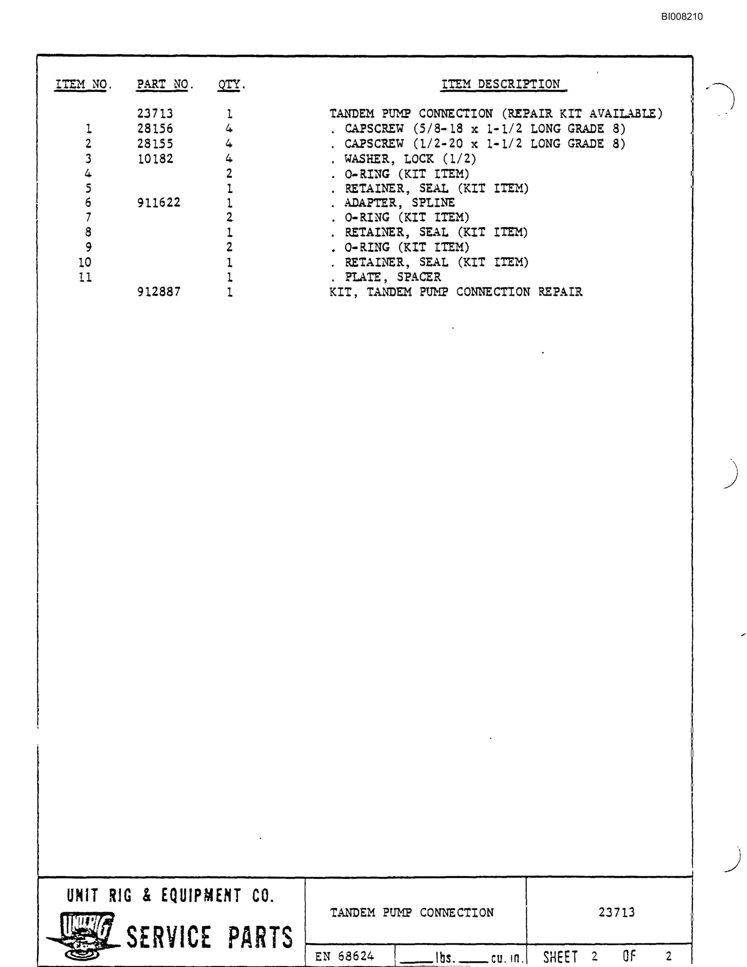 Bucyrus M-120 Parts Catalog BI008210-3