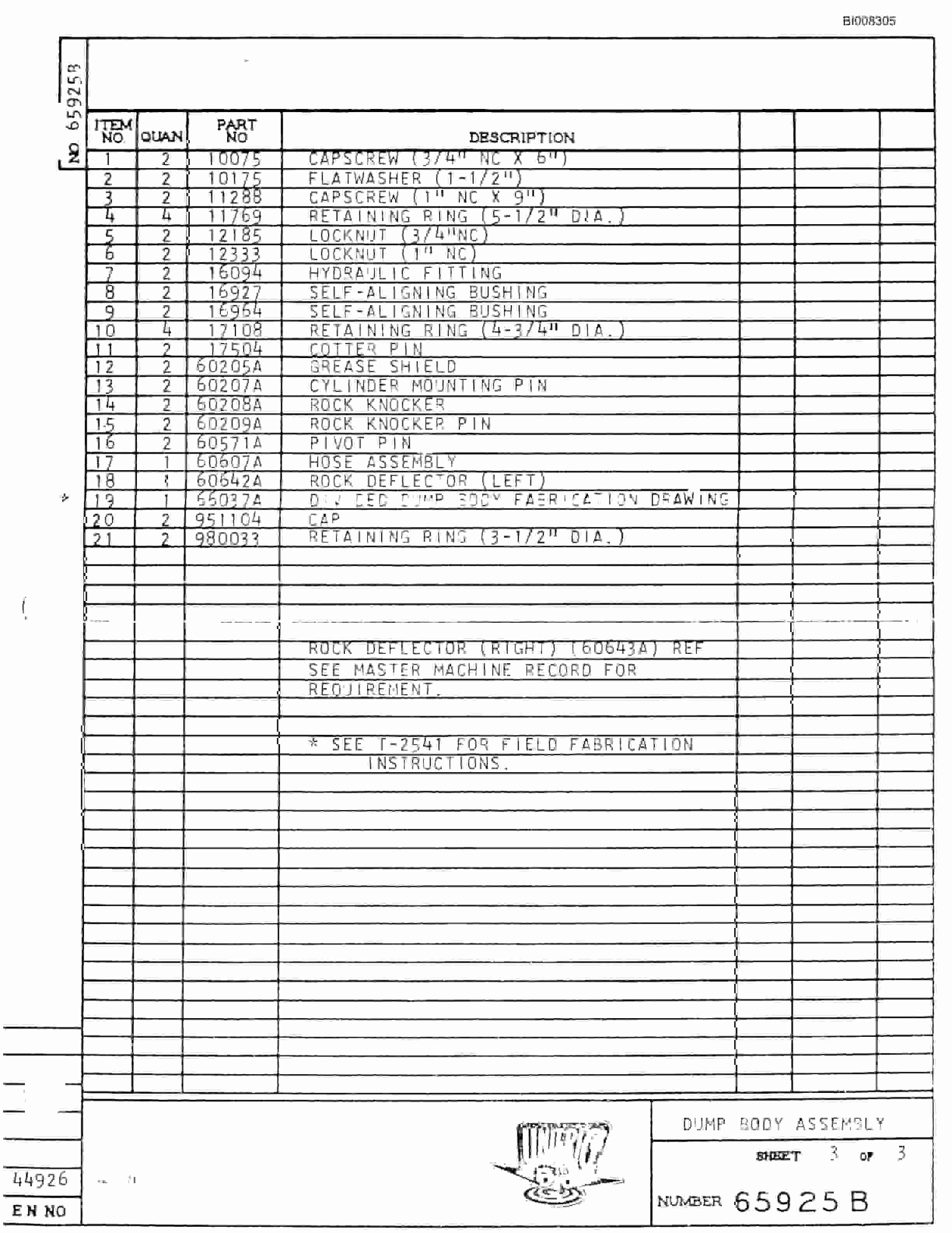 Bucyrus M-120 Parts Catalog BI008305-3