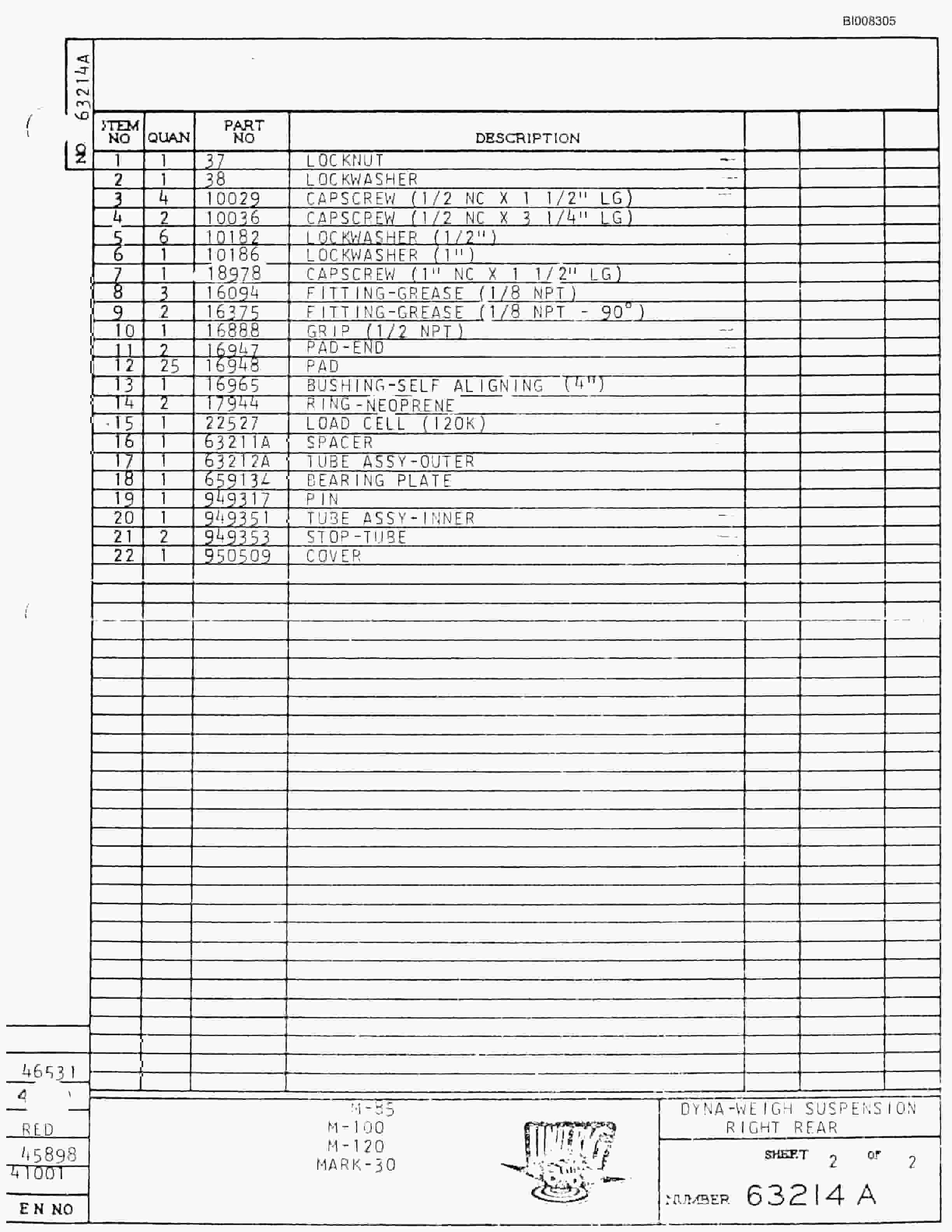 Bucyrus M-120 Parts Catalog BI008305-4