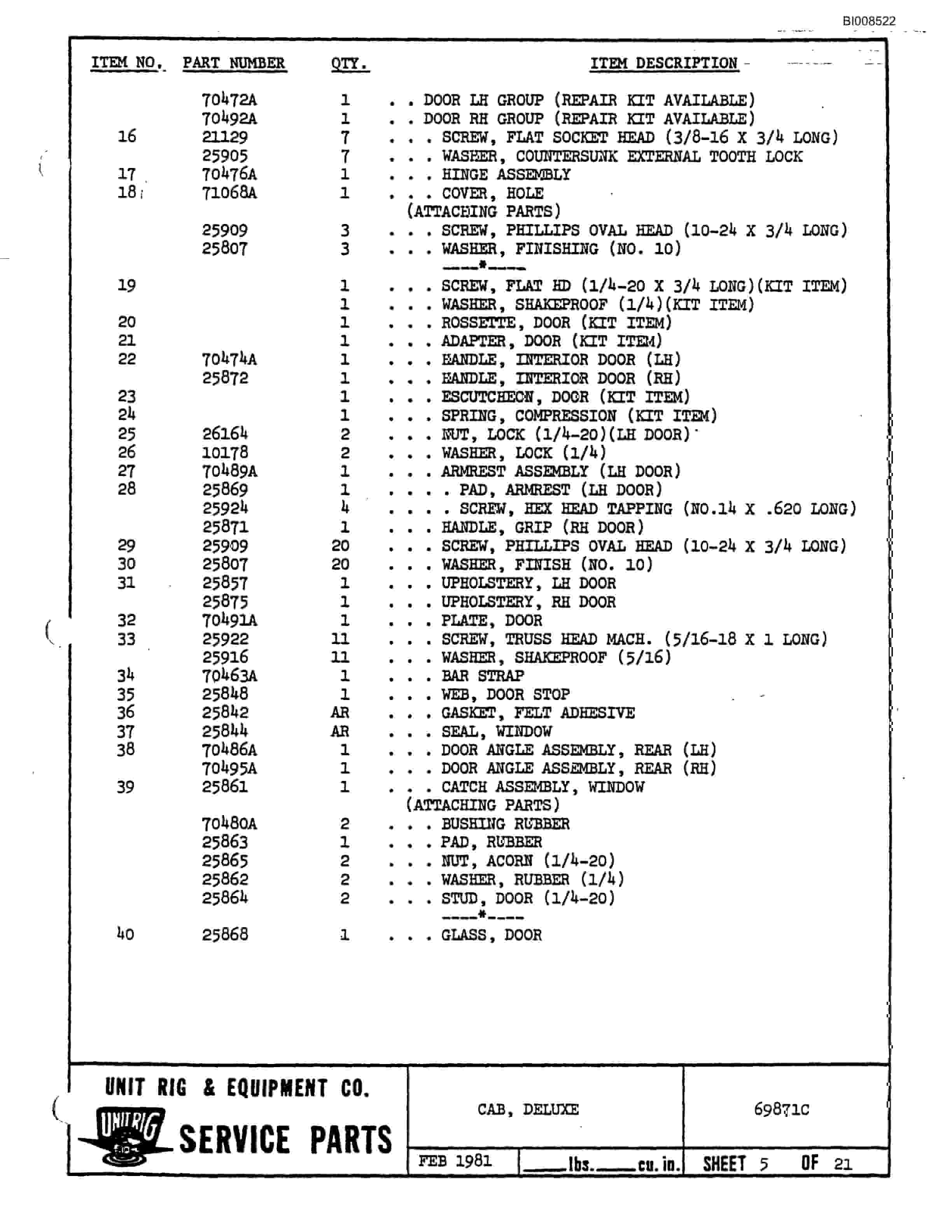 Bucyrus M-120 Parts Catalog BI008522-3