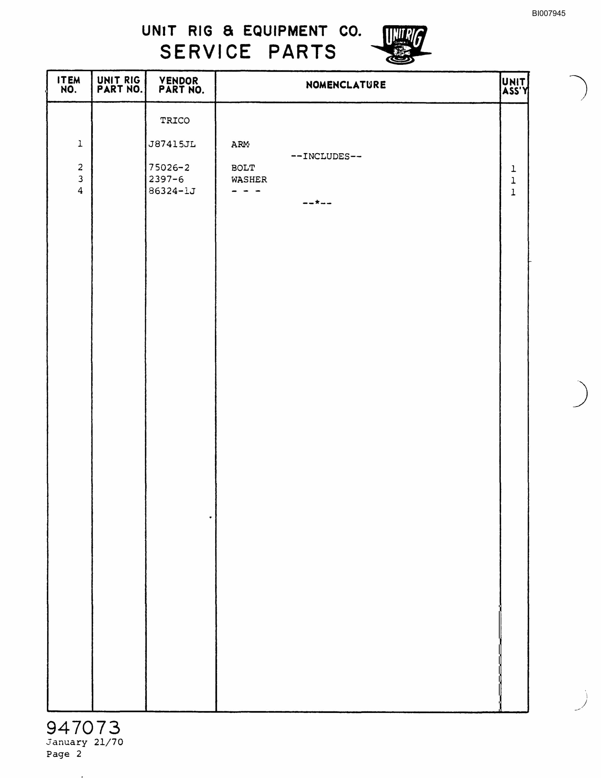 Bucyrus M-200 Parts Catalog BI007945-4