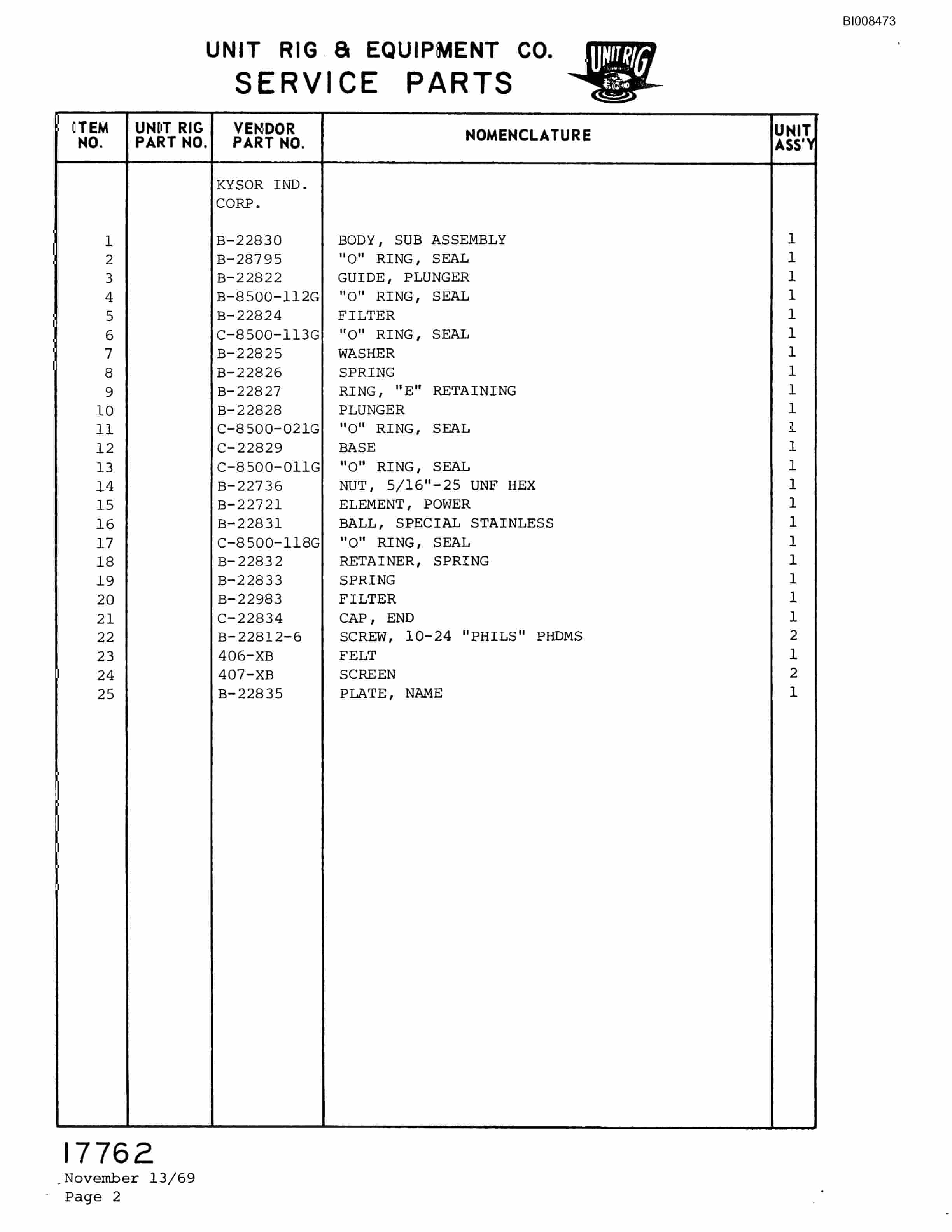 Bucyrus M-200 Parts Catalog BI008473-3