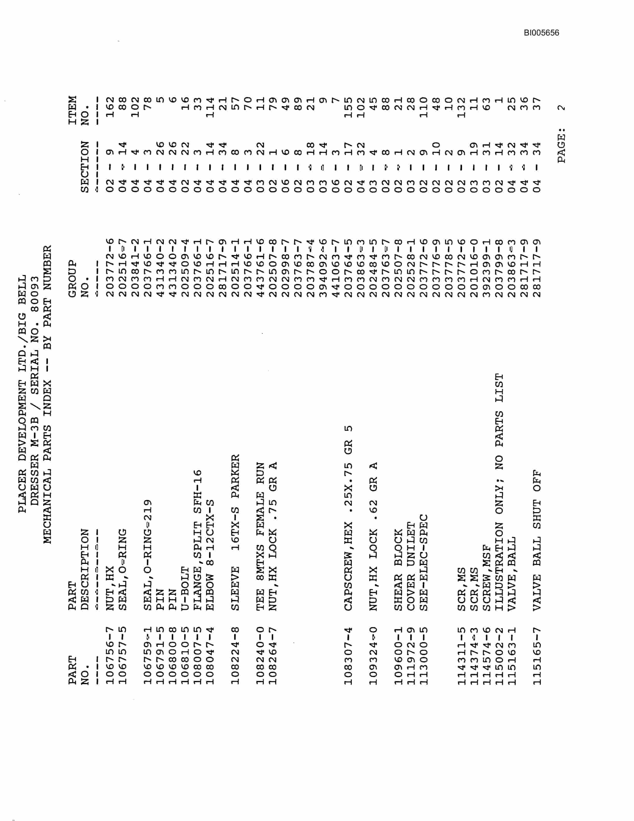 Bucyrus M-3B Blast Hole Drill Parts Catalog BI005656-5