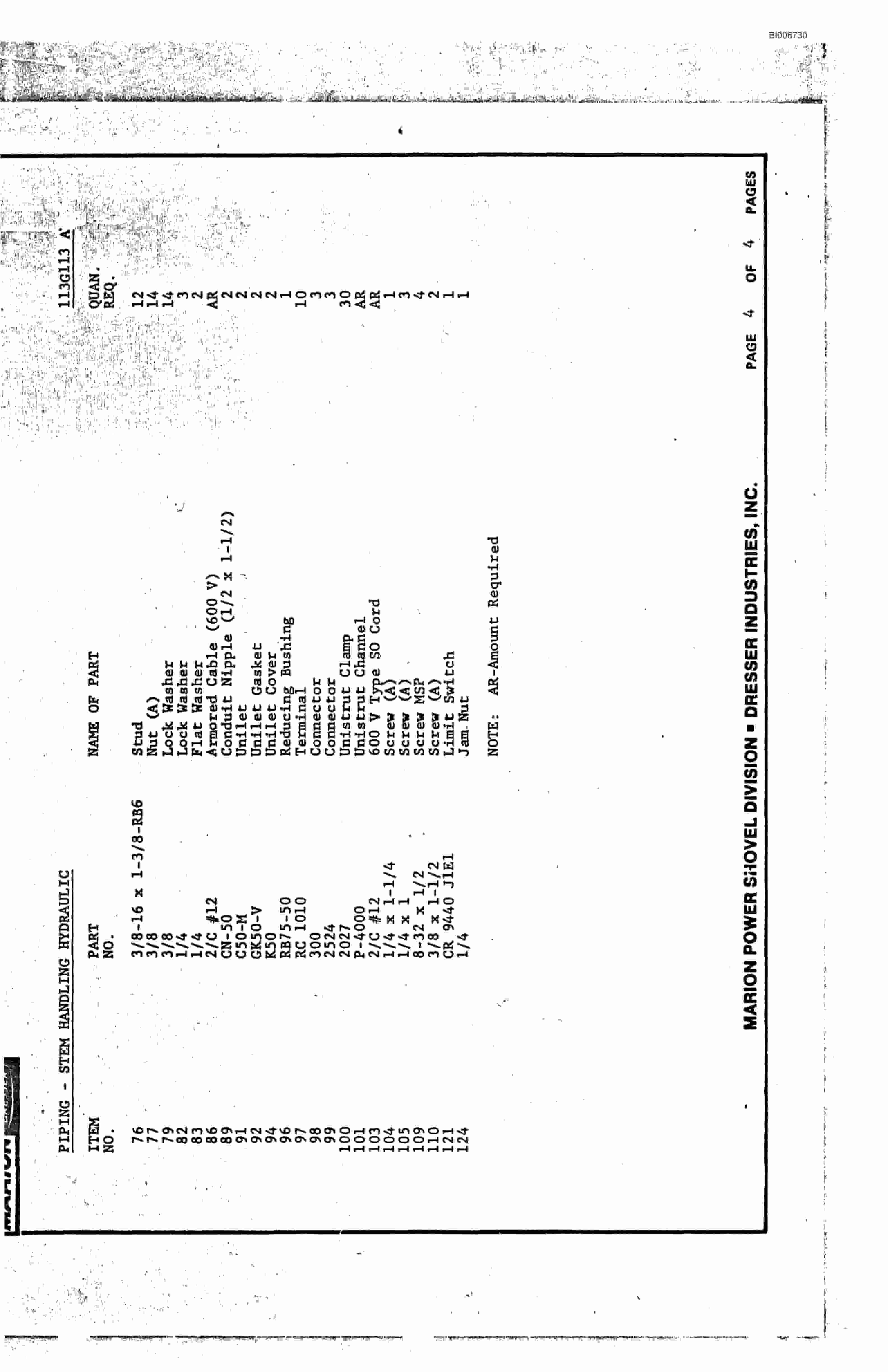 Bucyrus M-5 Drill Parts Catalog BI006730-2