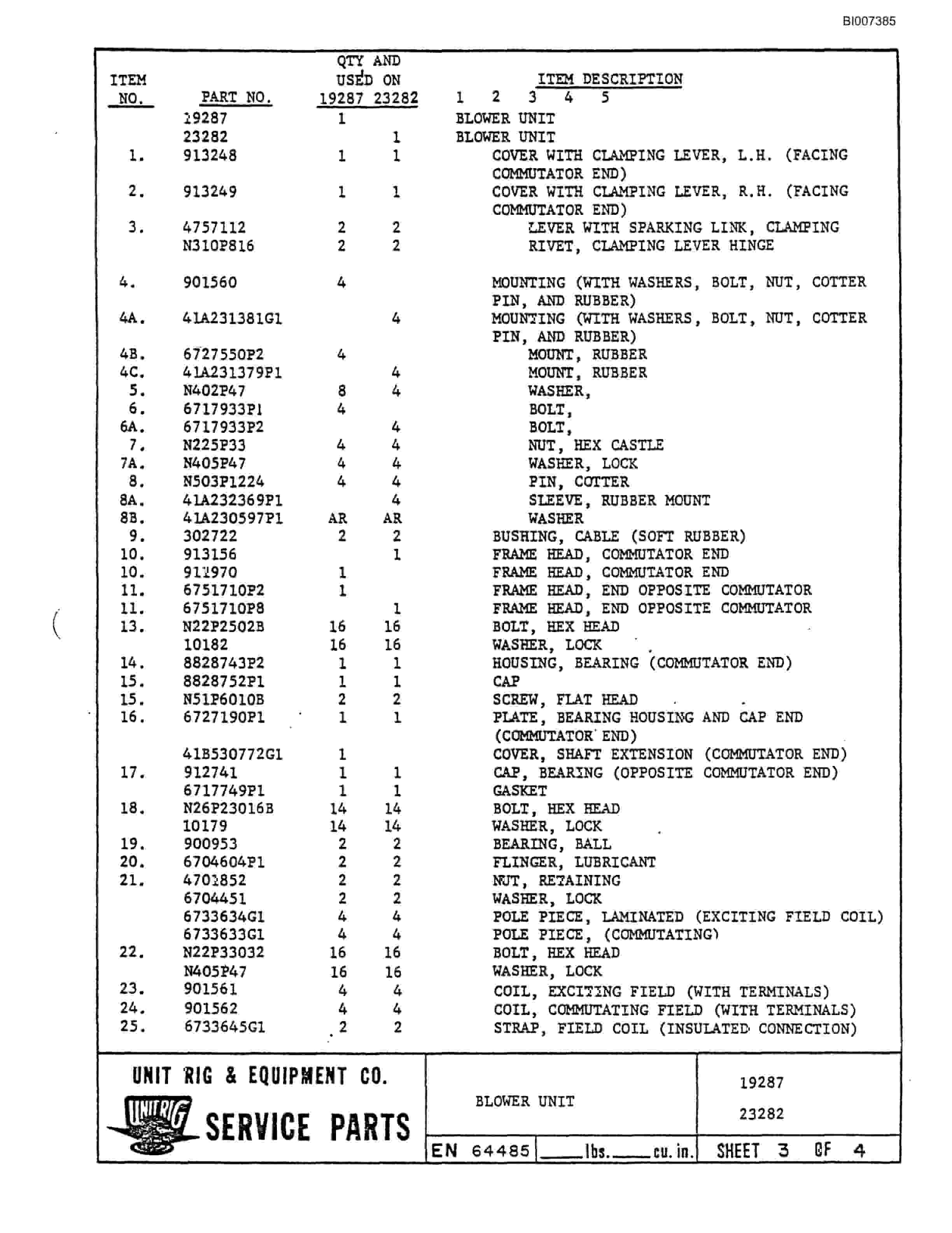 Bucyrus M-85 Assembly Parts Catalog BI007385-5