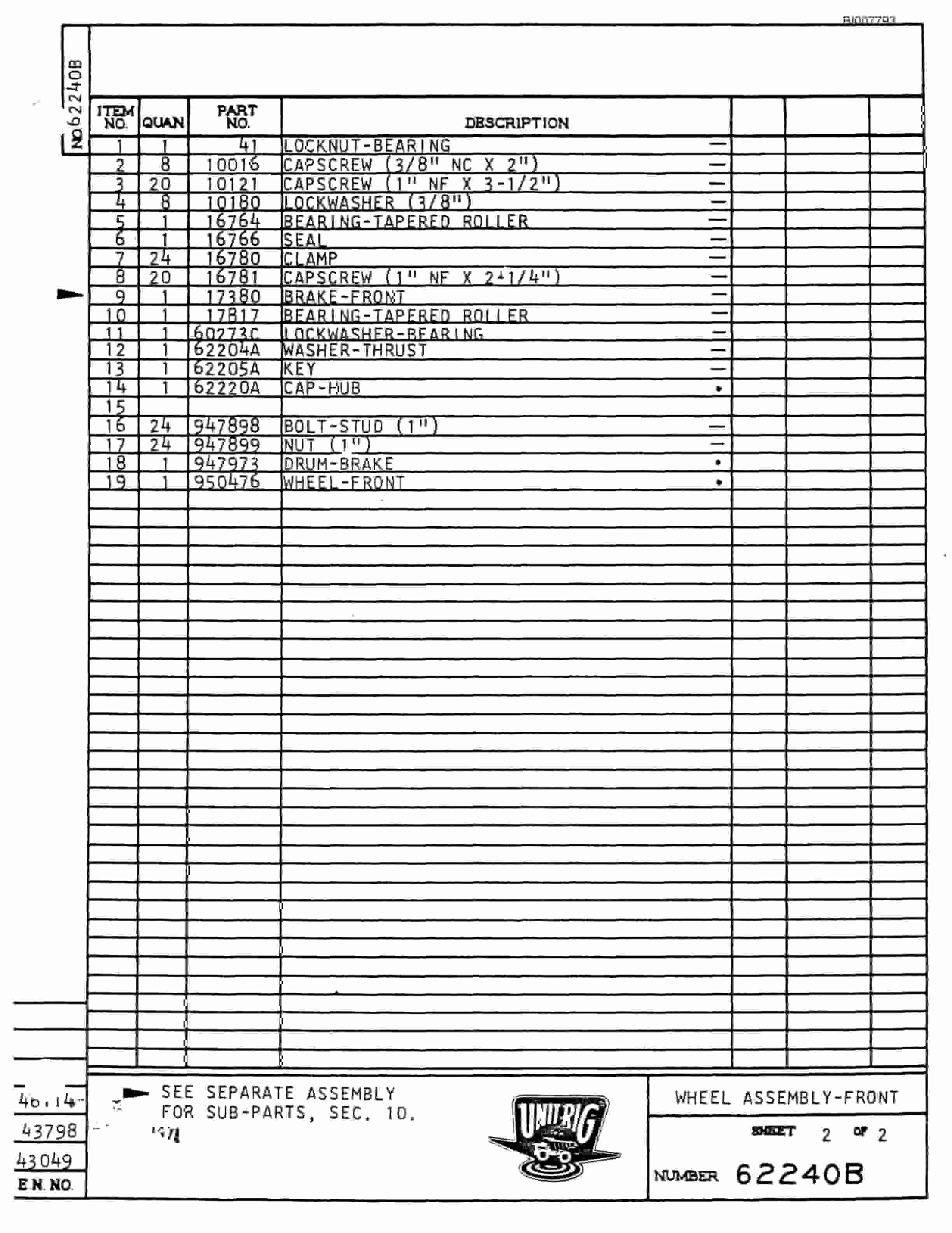 Bucyrus M-85 Assembly Parts Catalog BI007793-3