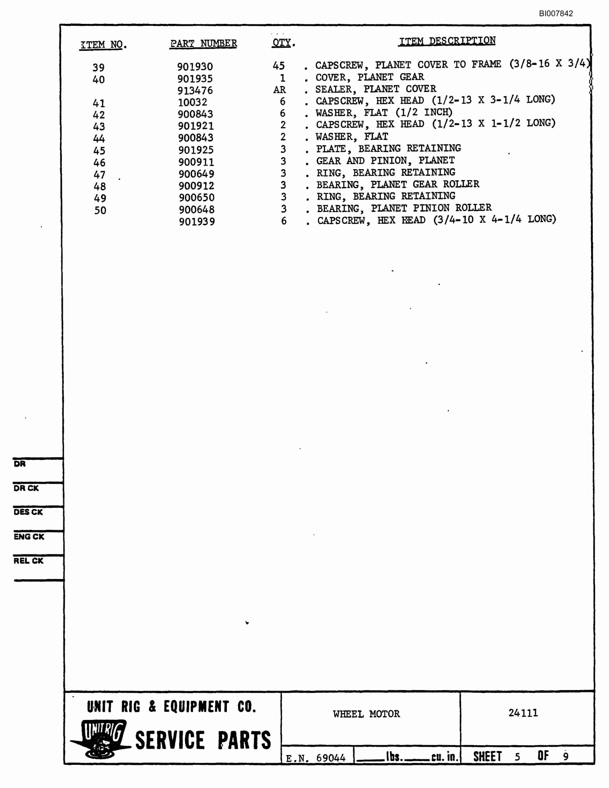 Bucyrus M-85 Assembly Parts Catalog BI007842-4