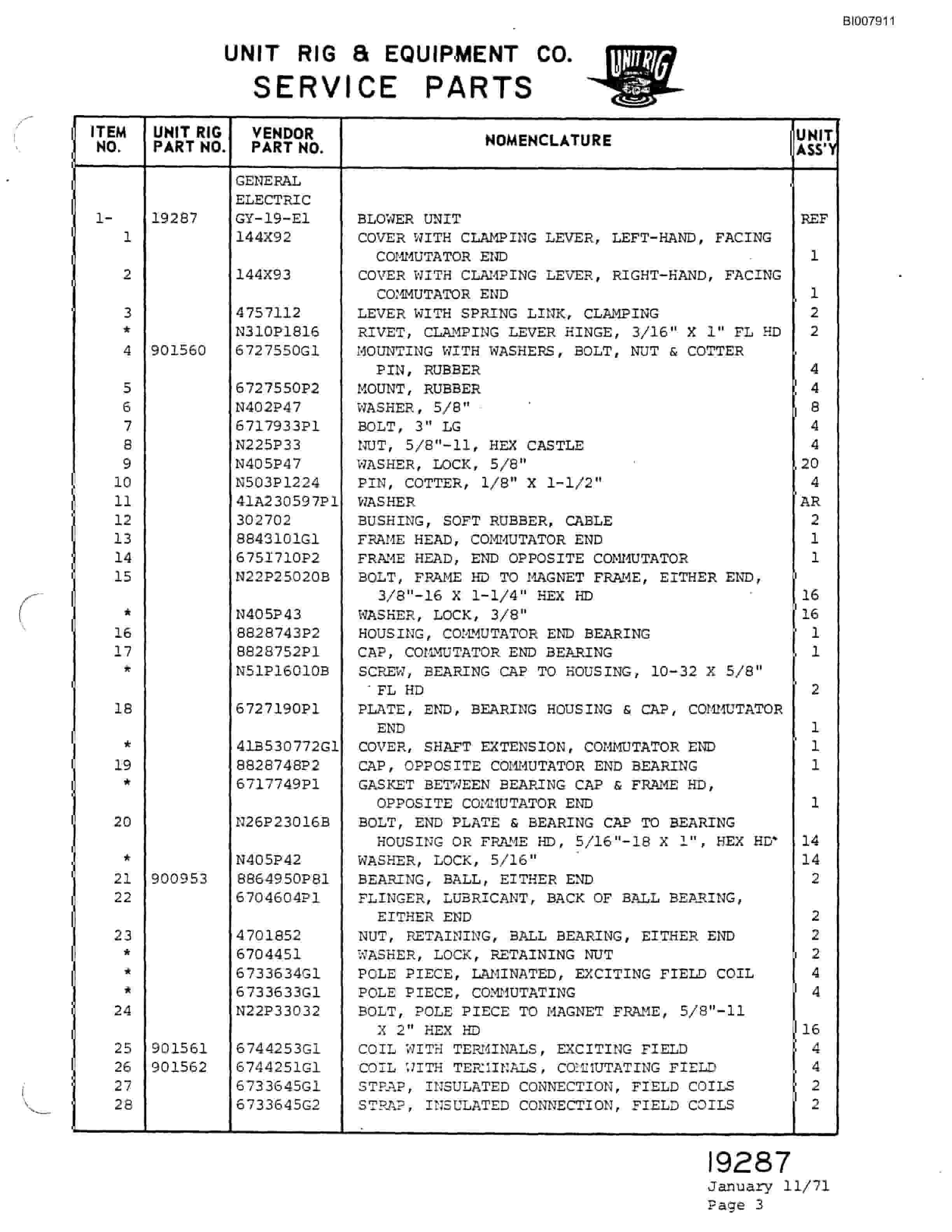 Bucyrus M-85 Assembly Parts Catalog BI007911-4
