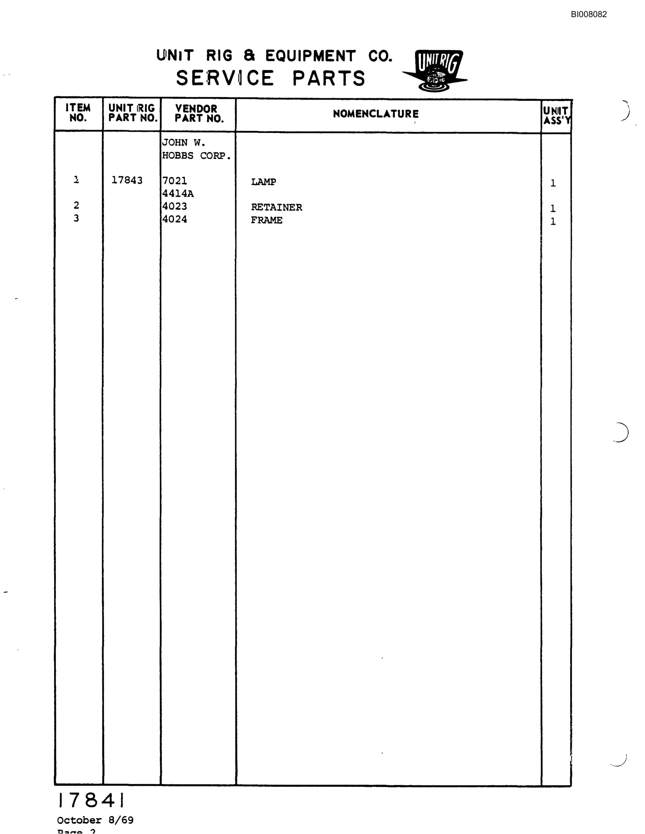 Bucyrus M-85 Assembly Parts Catalog BI008082-5