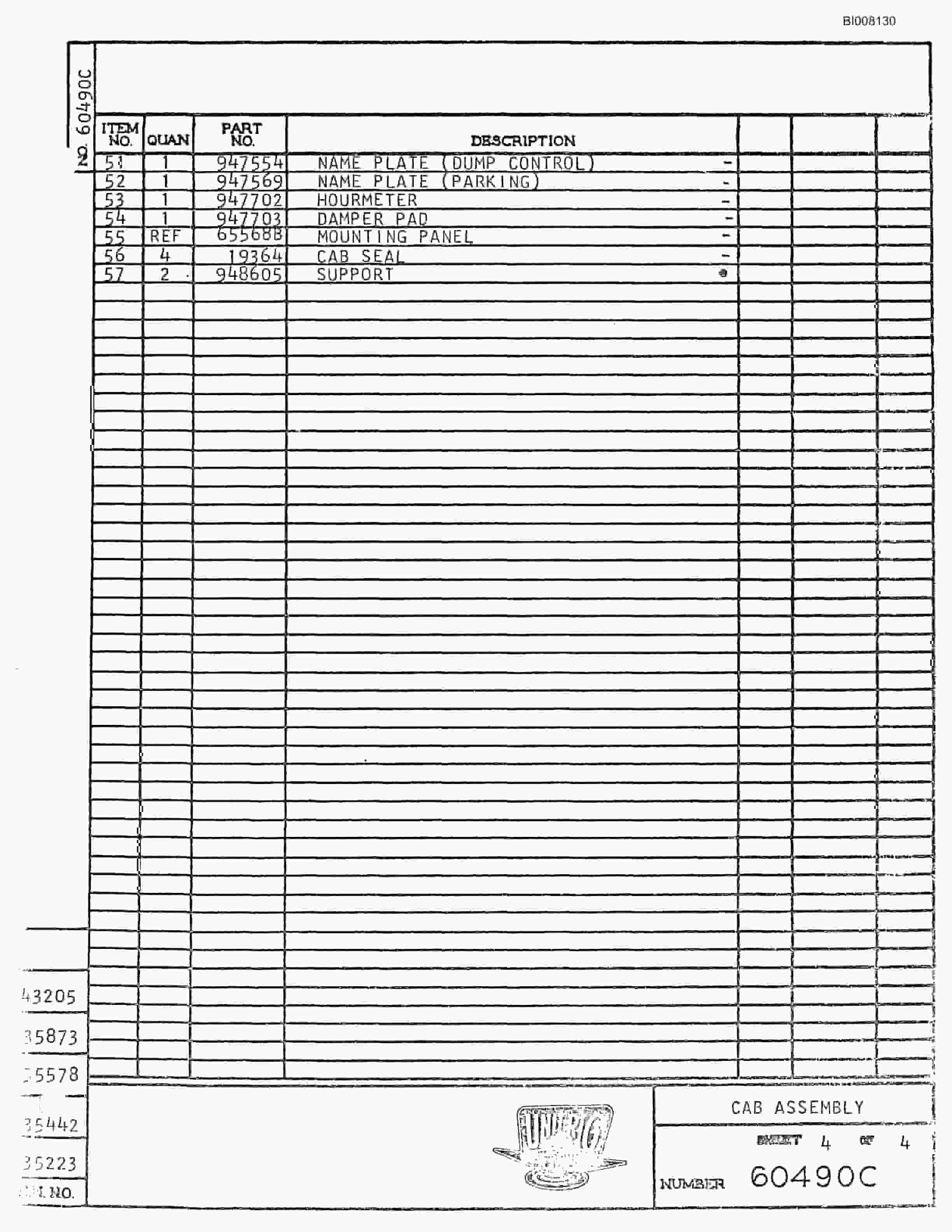 Bucyrus M-85 Assembly Parts Catalog BI008130-2