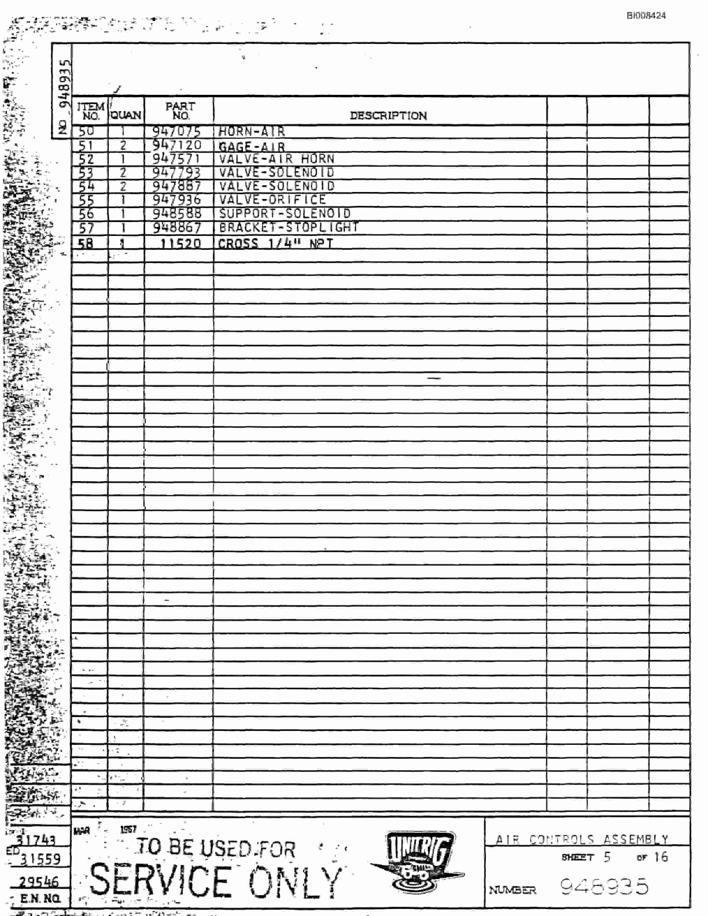 Bucyrus M-85 Assembly Parts Catalog BI008424-3