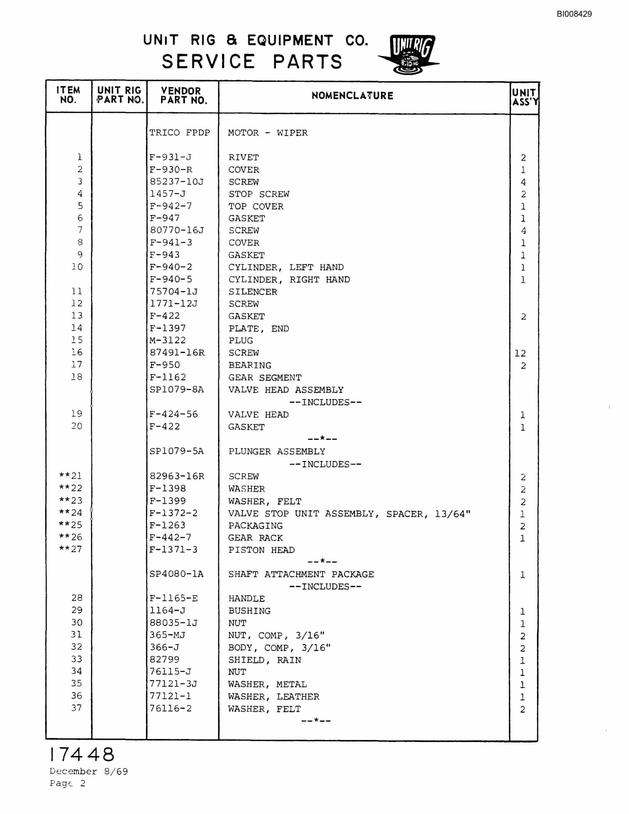 Bucyrus M-85 Assembly Parts Catalog BI008429-5