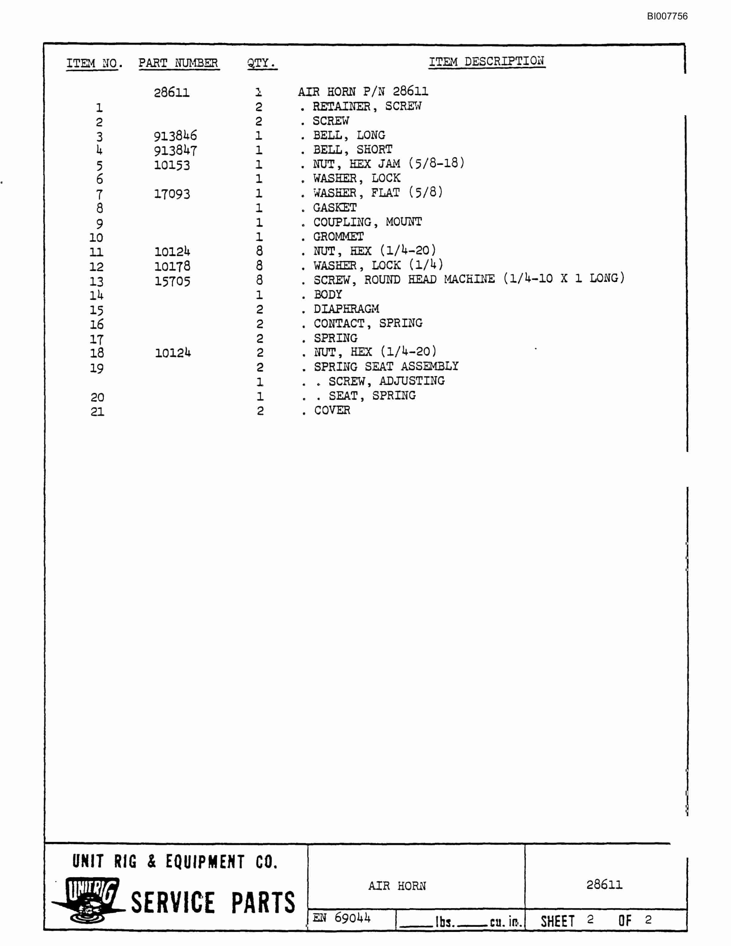 Bucyrus M-85 Illustrated Parts Catalog BI007756-4