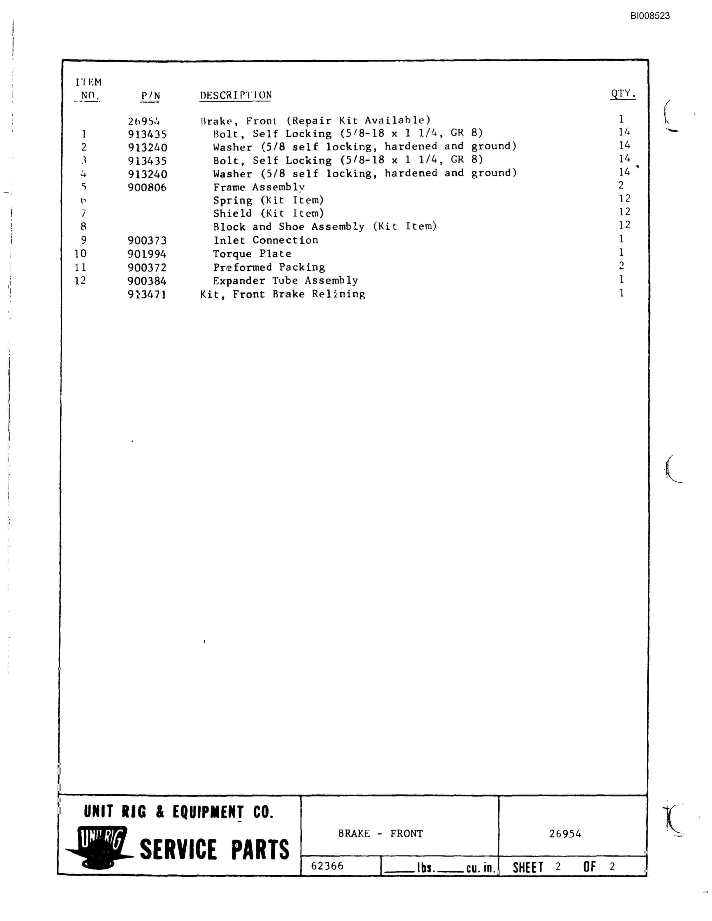 Bucyrus M-85 Illustrated Parts Catalog BI008523-5