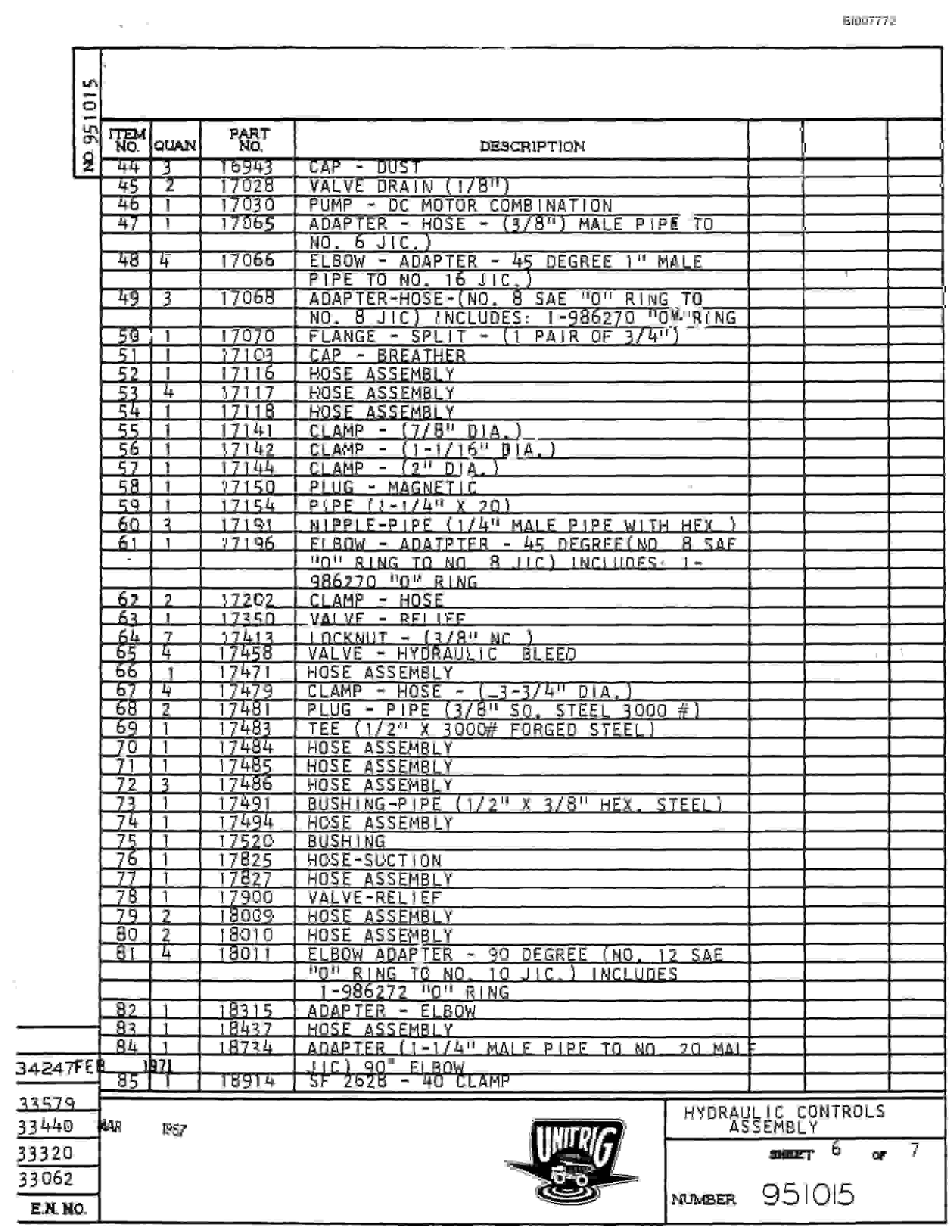 Bucyrus M-85 Parts Catalog BI007772-3