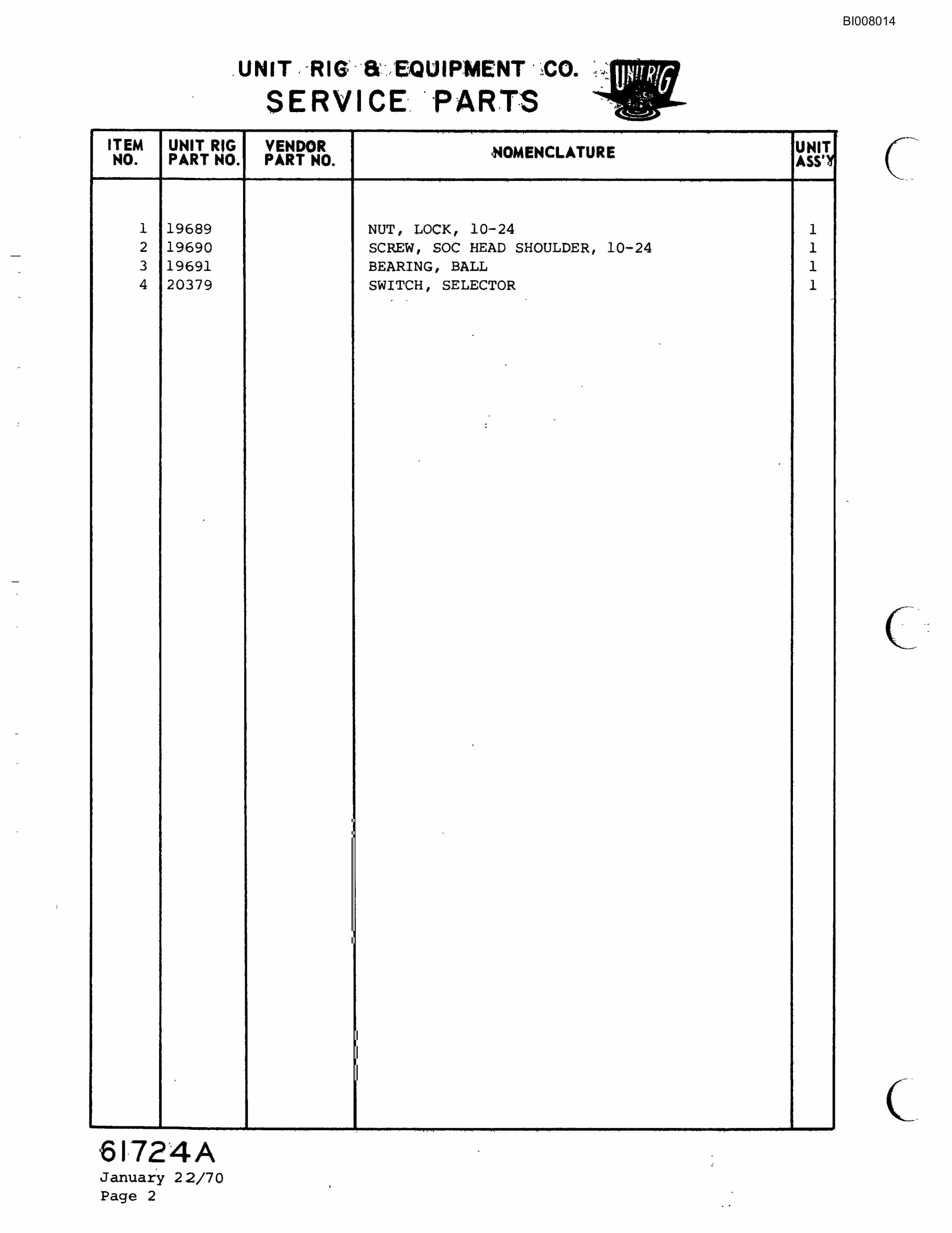 Bucyrus M-85 Parts Catalog BI008014-4