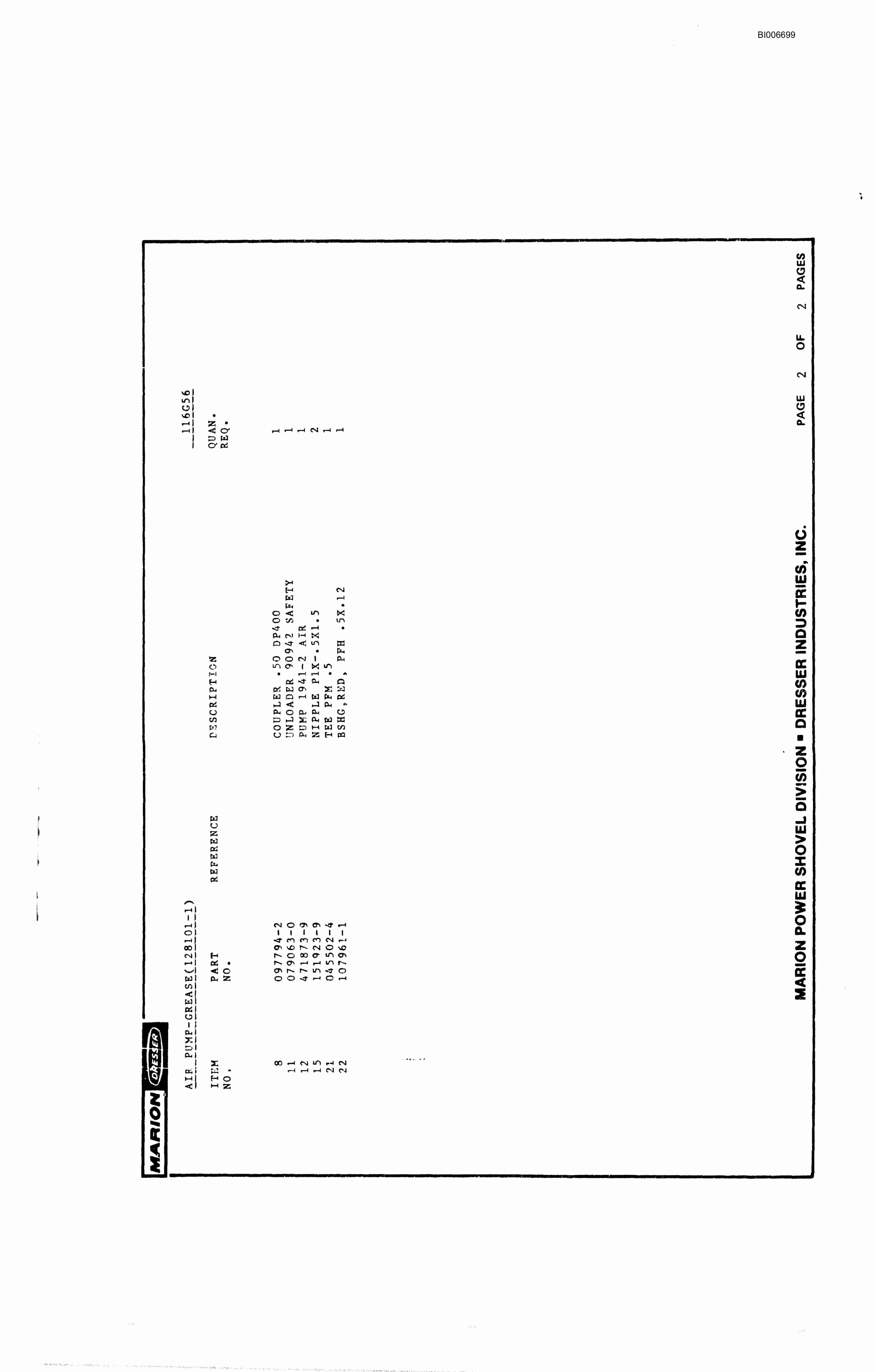 Bucyrus M2 Drill Parts Catalog BI006699-3