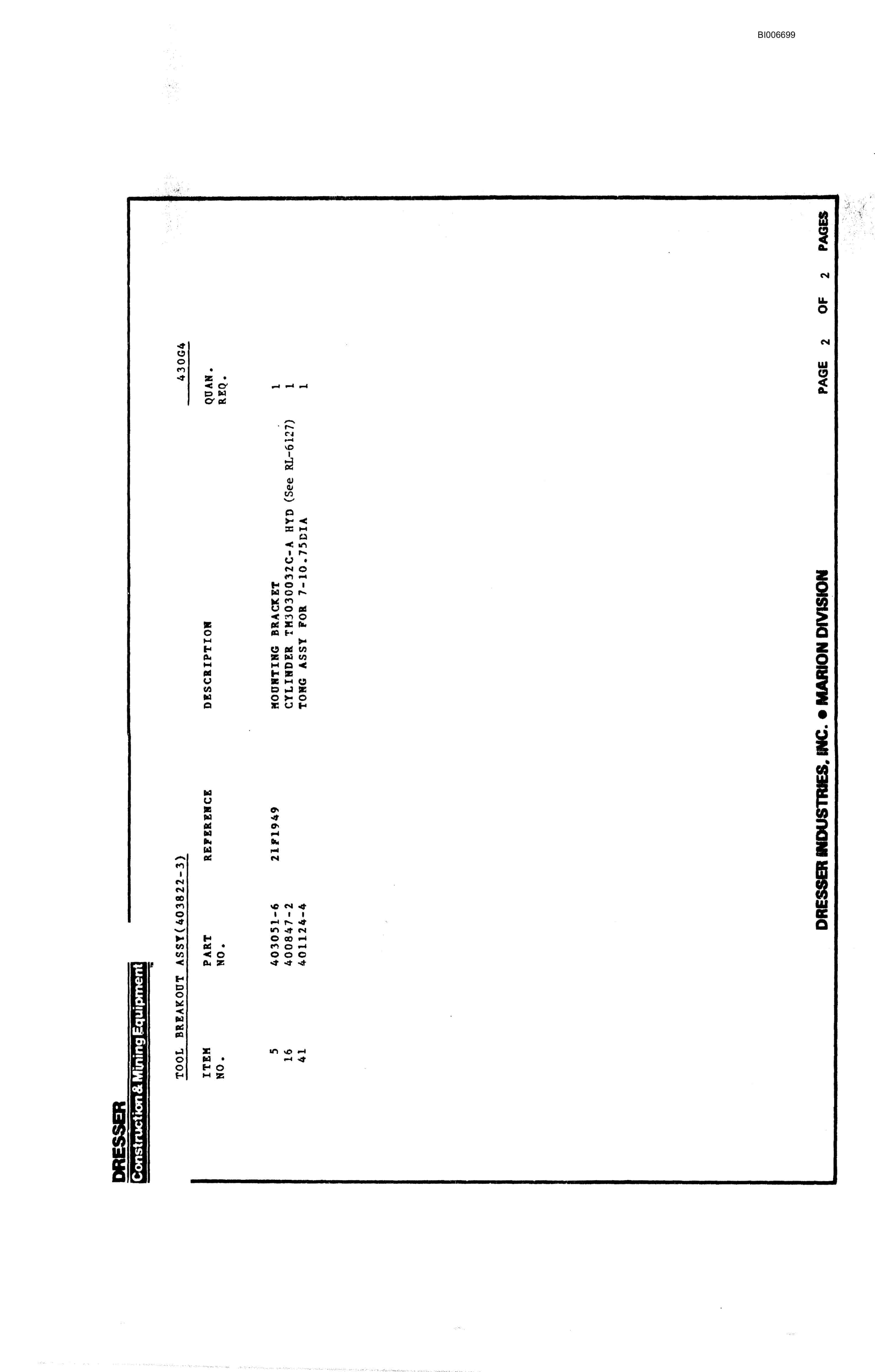 Bucyrus M2 Drill Parts Catalog BI006699-5