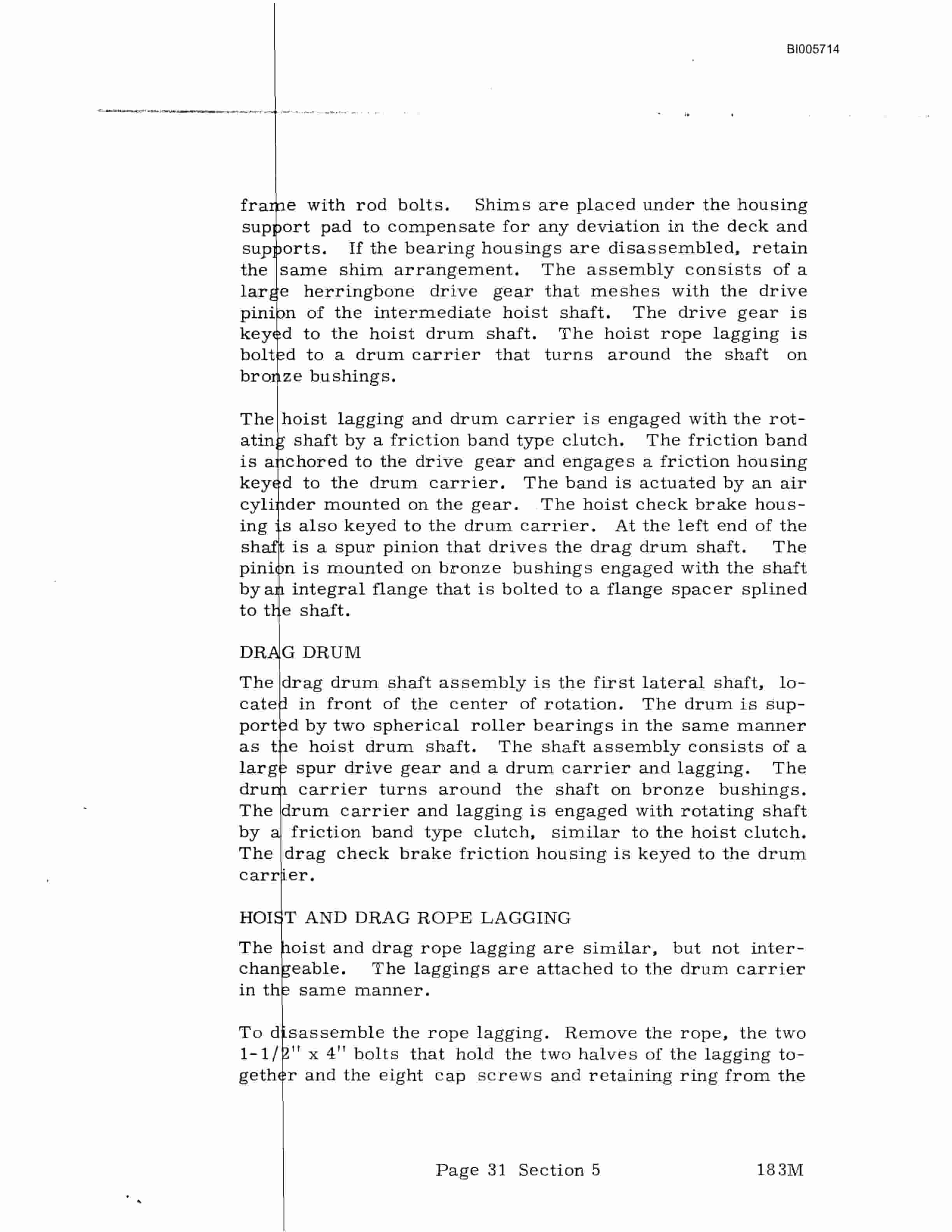Bucyrus Marion 183-M Dragline Technical Manual BI005714-3