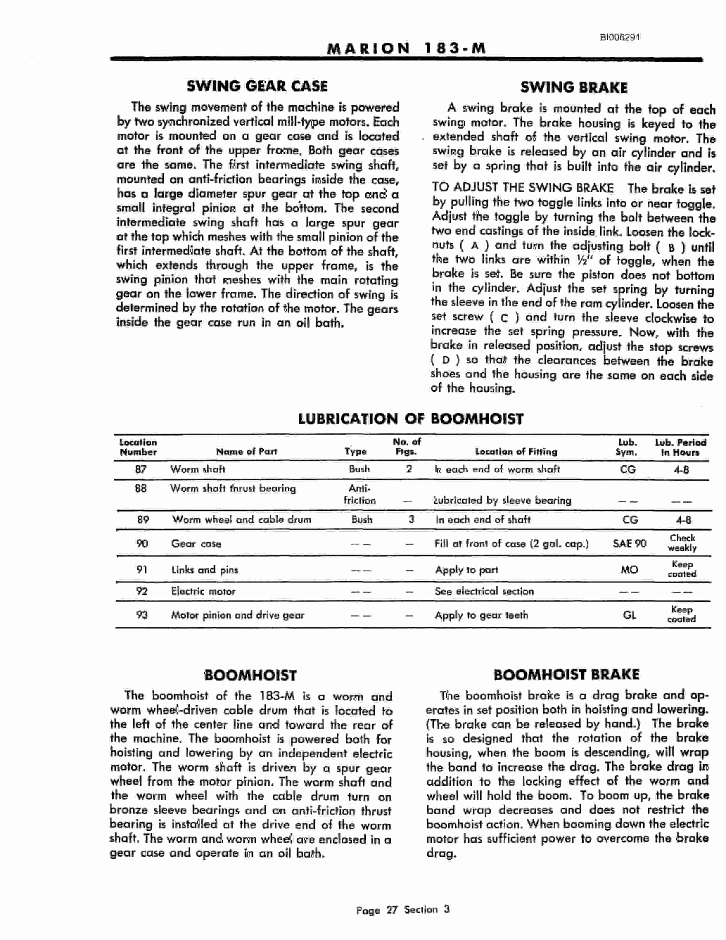 Bucyrus Marion 183-M Technical Manual BI006291-3