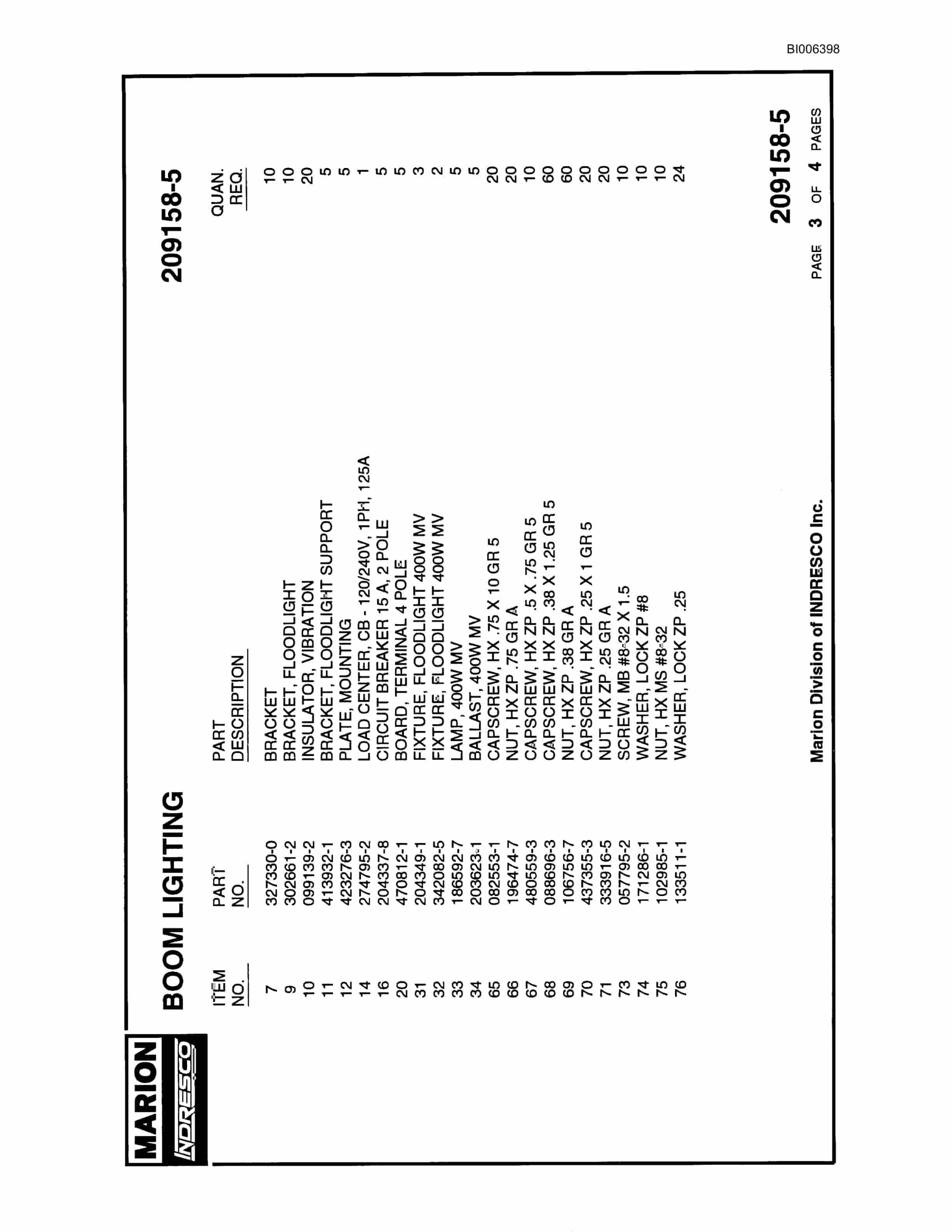 Bucyrus Marion 195-M Dragline Parts Catalog BI006398-2