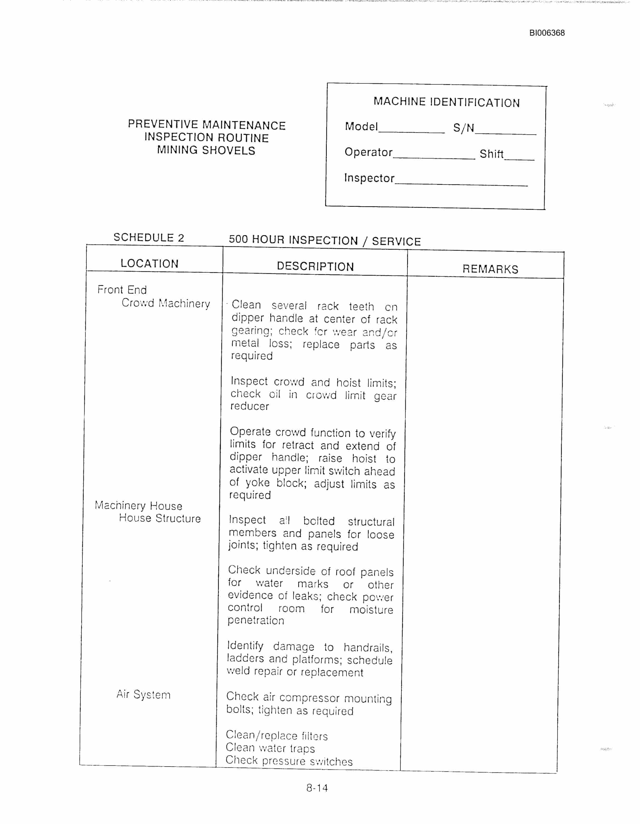 Bucyrus Marion 201-M Mining Shovel Technical Manual BI006368-5