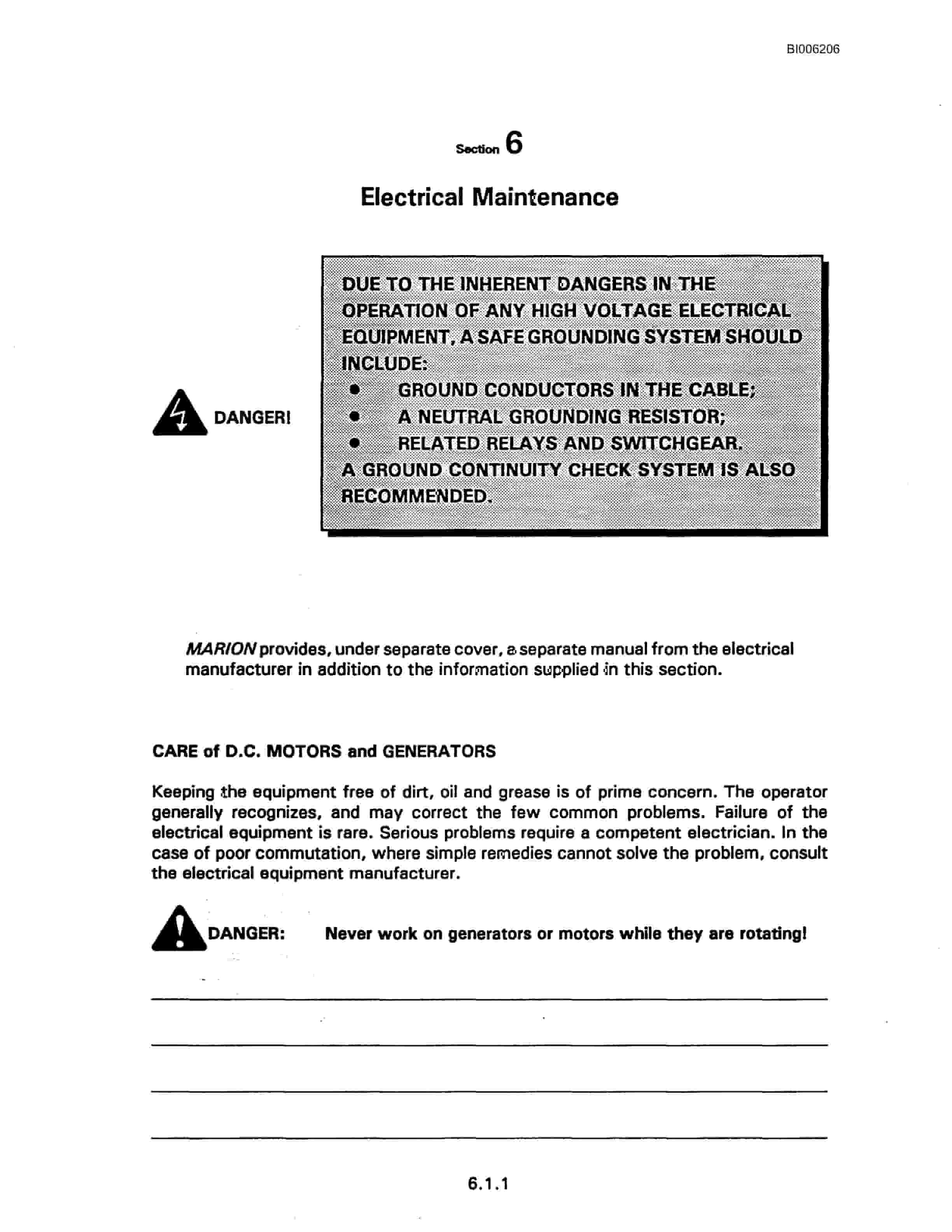 Bucyrus Marion 301-M Mining Shovel Technical Manual BI006206-3
