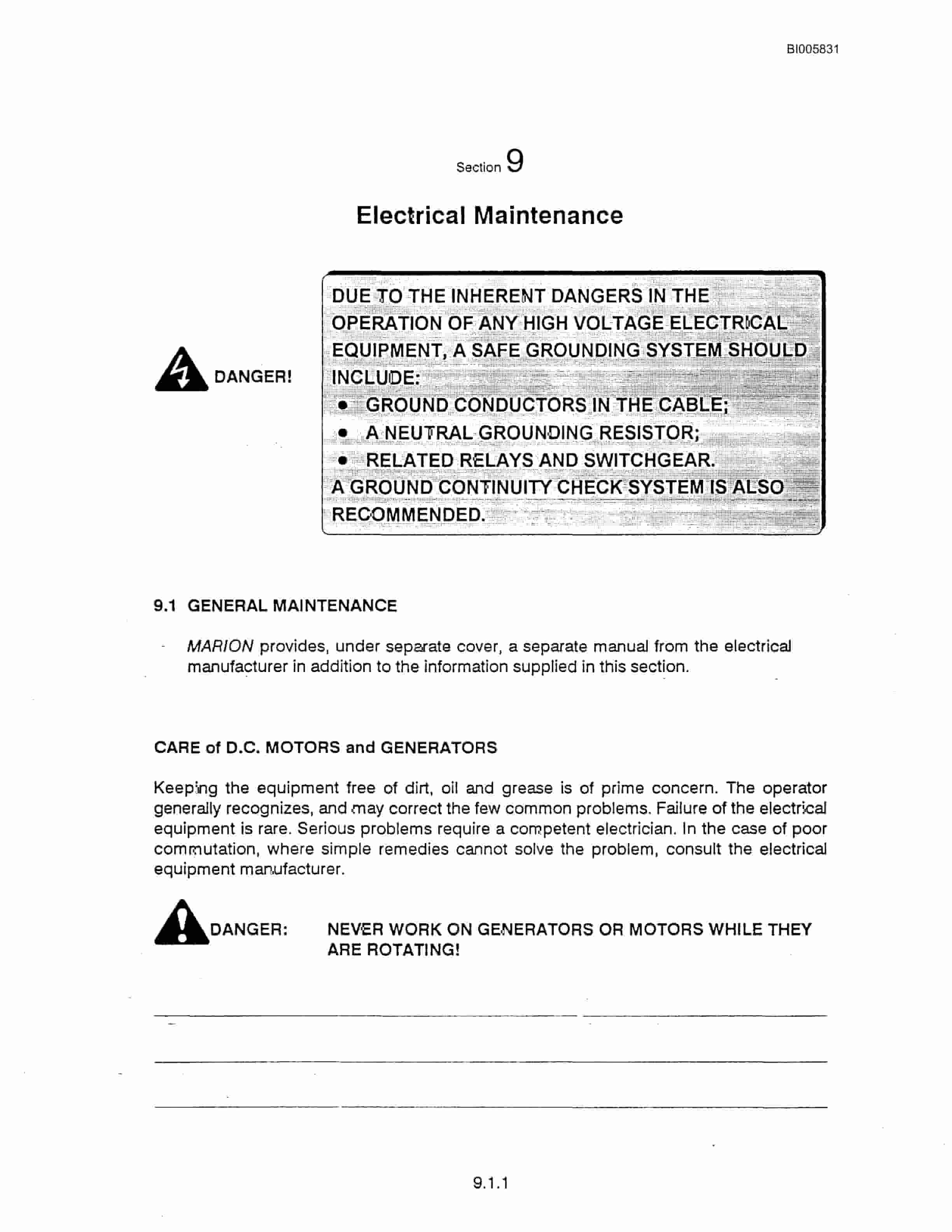 Bucyrus Marion 351M Mining Shovel Technical Manual BI005831-5