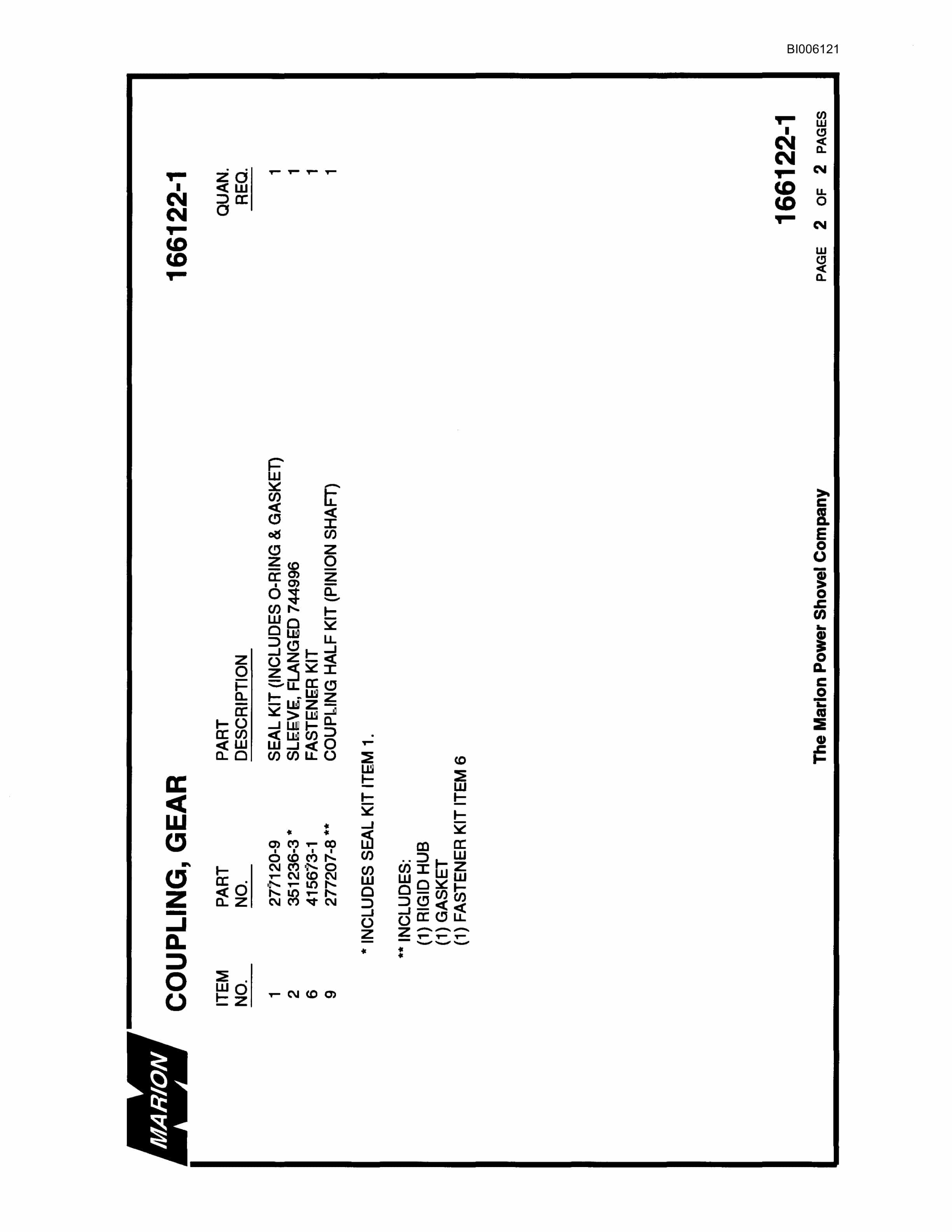 Bucyrus Marion 7820 Walking Dragline Parts Catalog BI006121-2