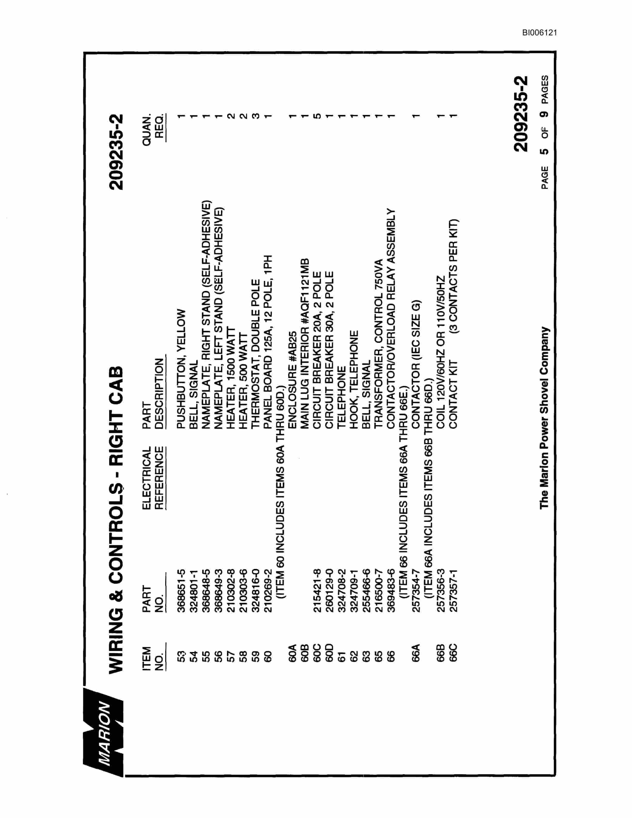 Bucyrus Marion 7820 Walking Dragline Parts Catalog BI006121-3
