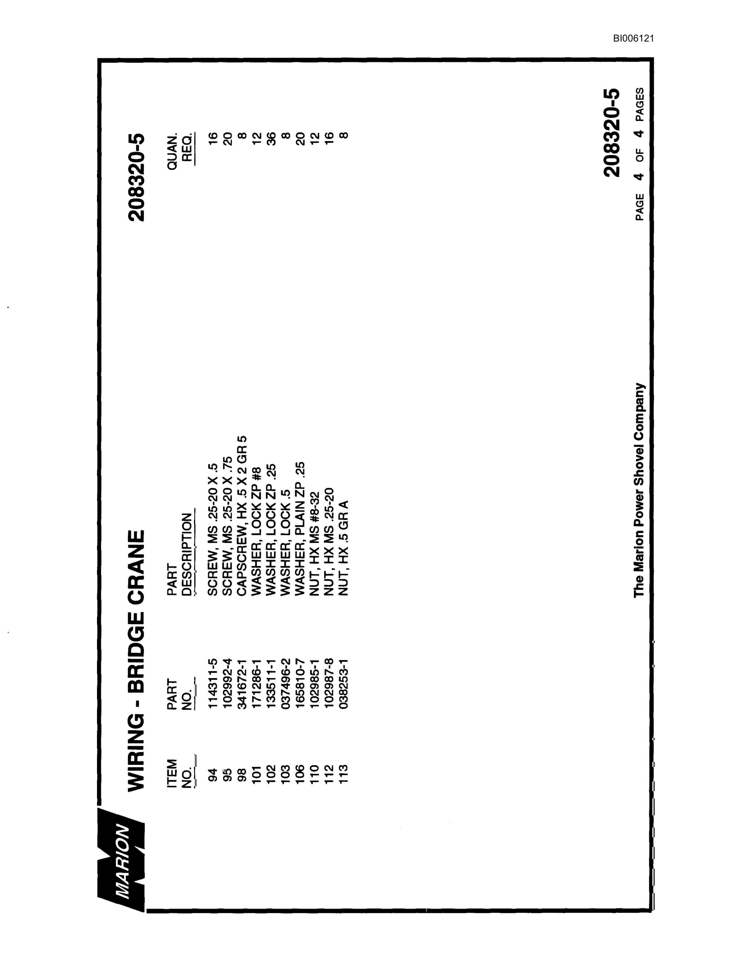 Bucyrus Marion 7820 Walking Dragline Parts Catalog BI006121-5